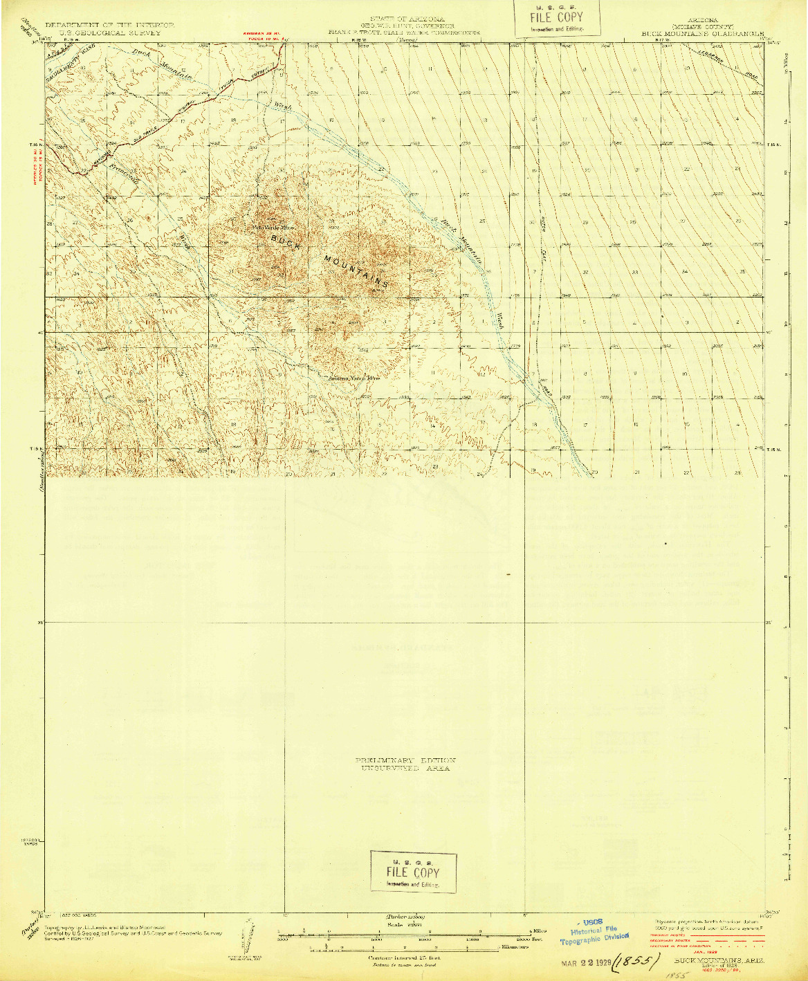 USGS 1:62500-SCALE QUADRANGLE FOR BUCK MOUNTAINS, AZ 1929