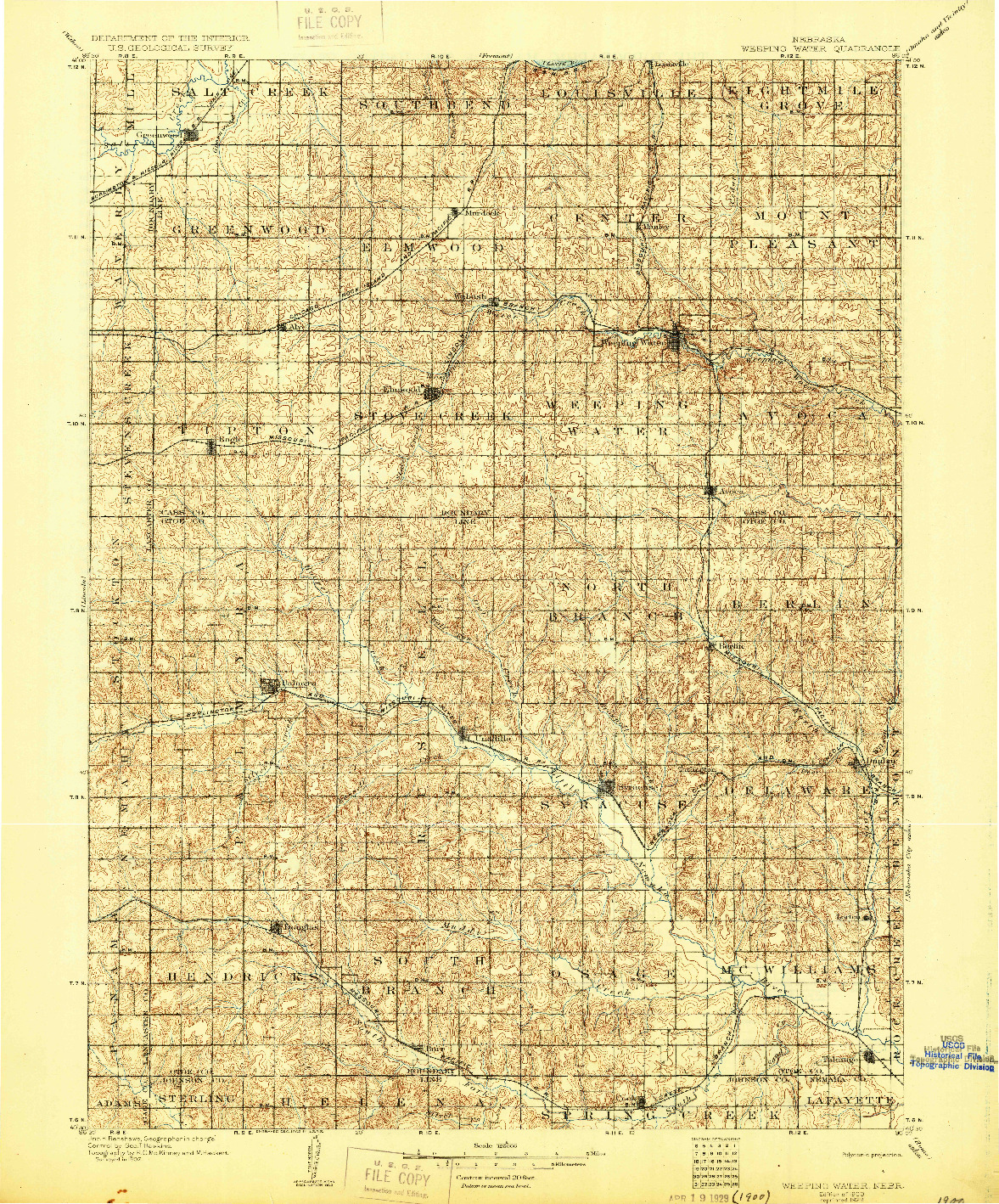 USGS 1:125000-SCALE QUADRANGLE FOR WEEPING WATER, NE 1929