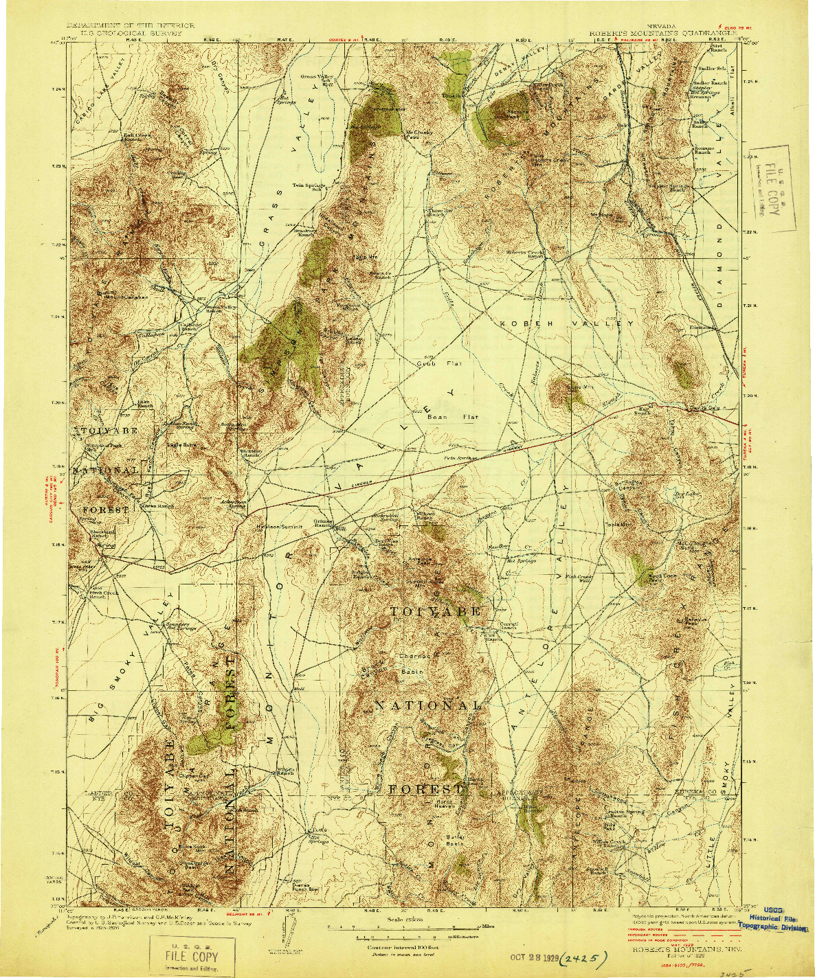 USGS 1:250000-SCALE QUADRANGLE FOR ROBERTS MOUNTAINS, NV 1929