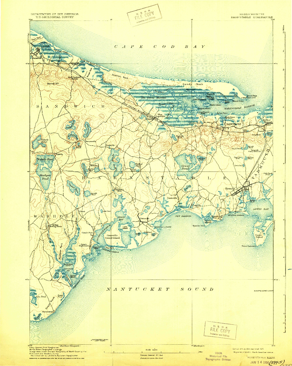 USGS 1:62500-SCALE QUADRANGLE FOR BARNSTABLE, MA 1893