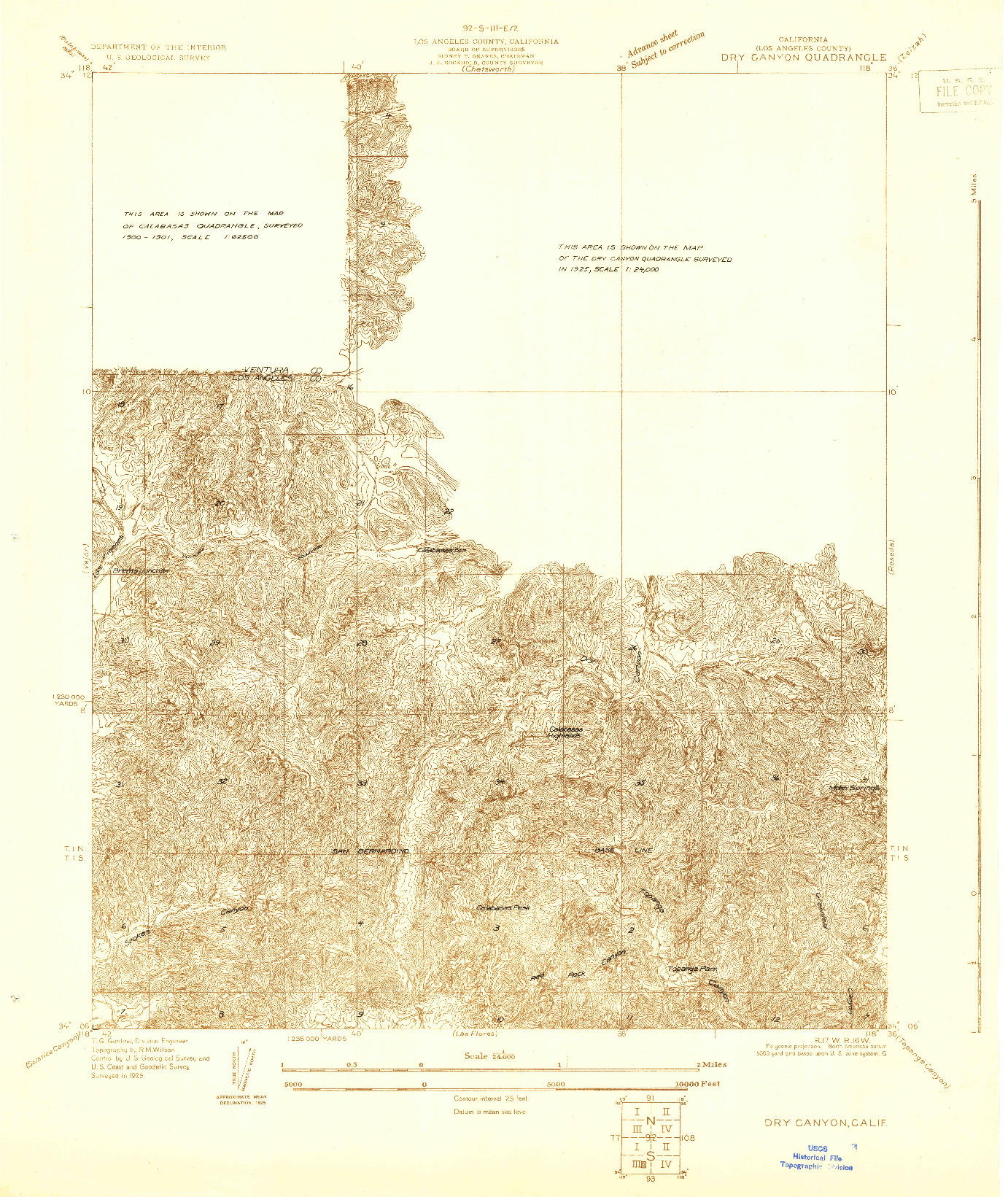 USGS 1:24000-SCALE QUADRANGLE FOR DRY CANYON, CA 1929