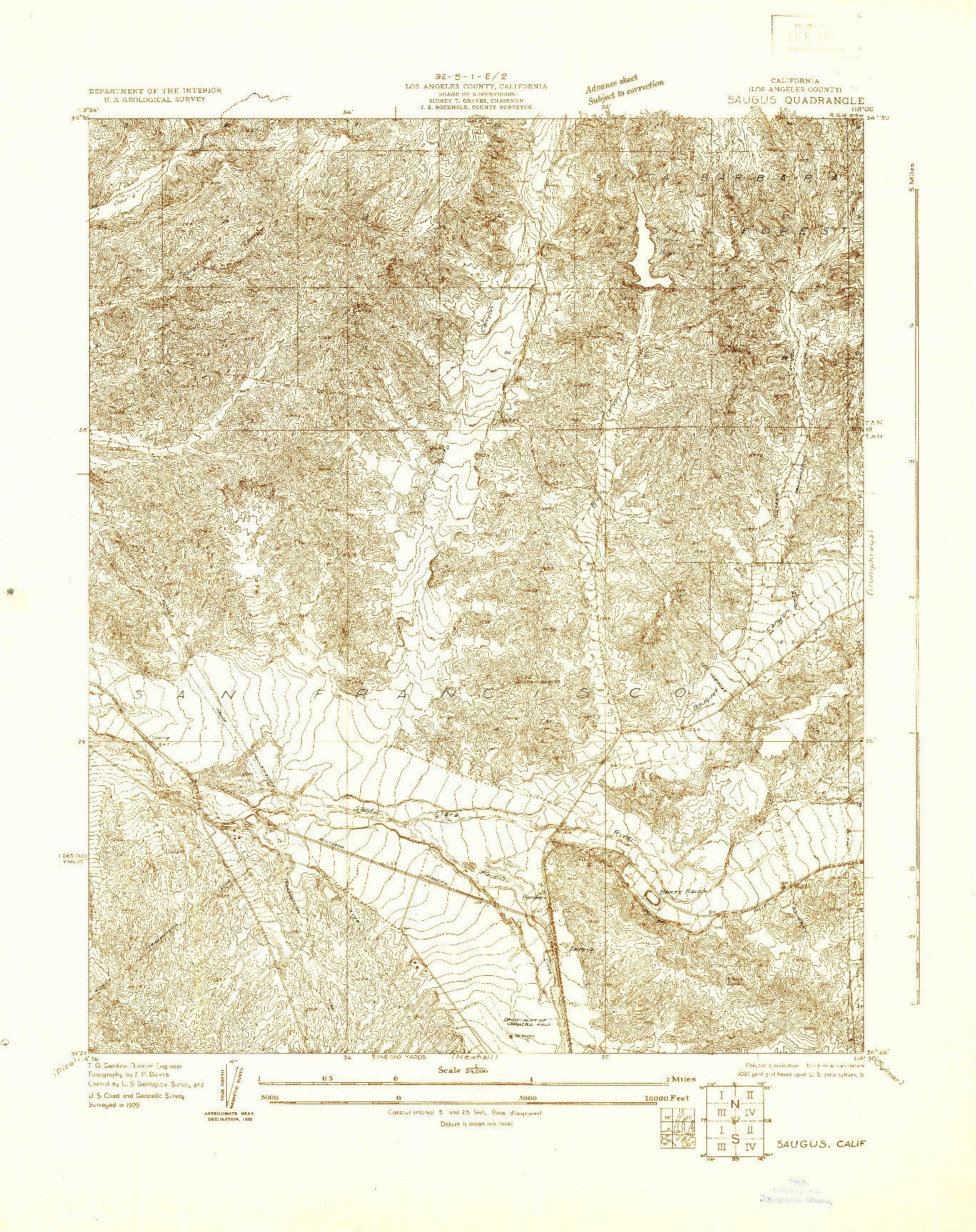 USGS 1:24000-SCALE QUADRANGLE FOR SAUGUS, CA 1929