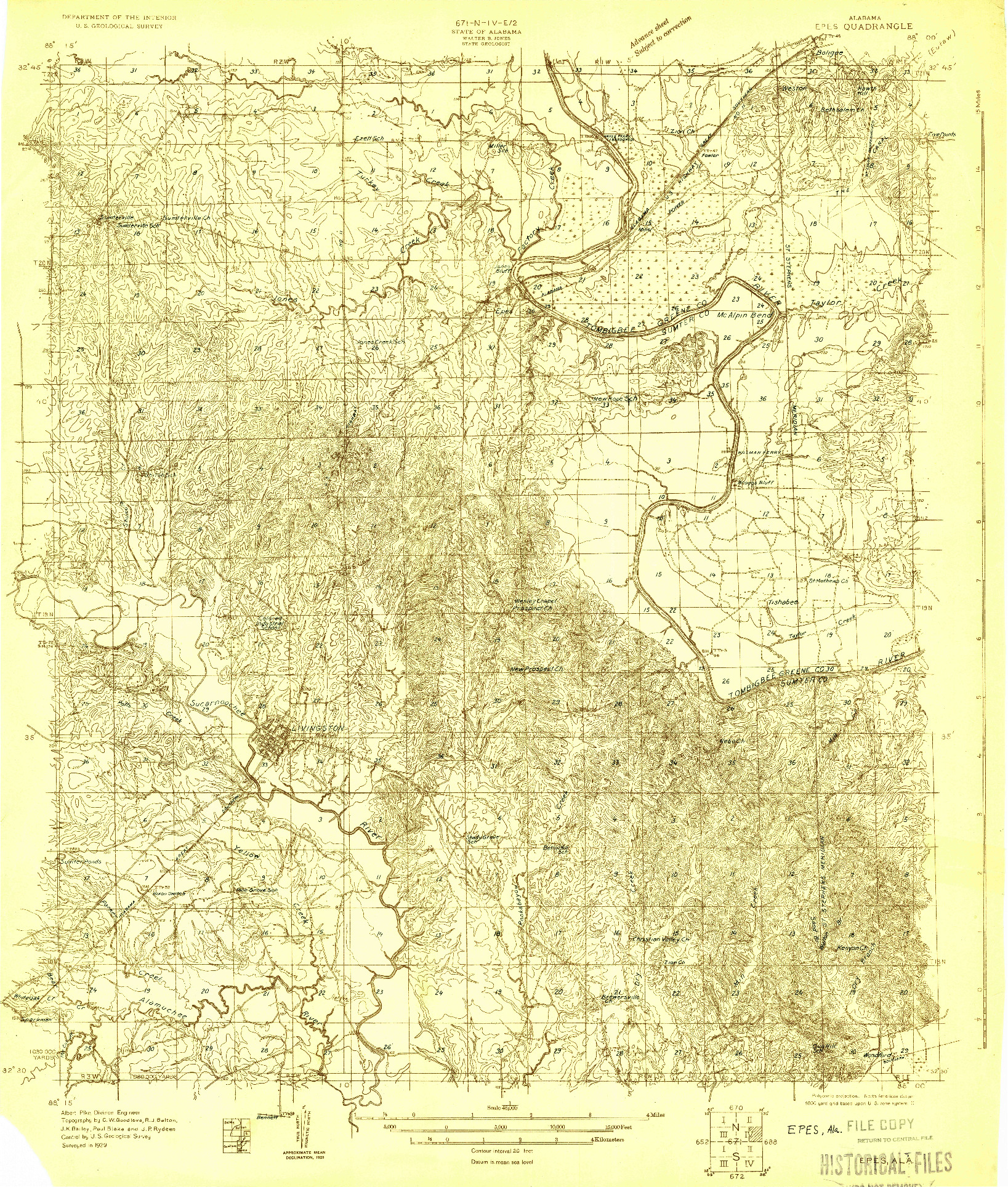 USGS 1:48000-SCALE QUADRANGLE FOR EPES, AL 1929