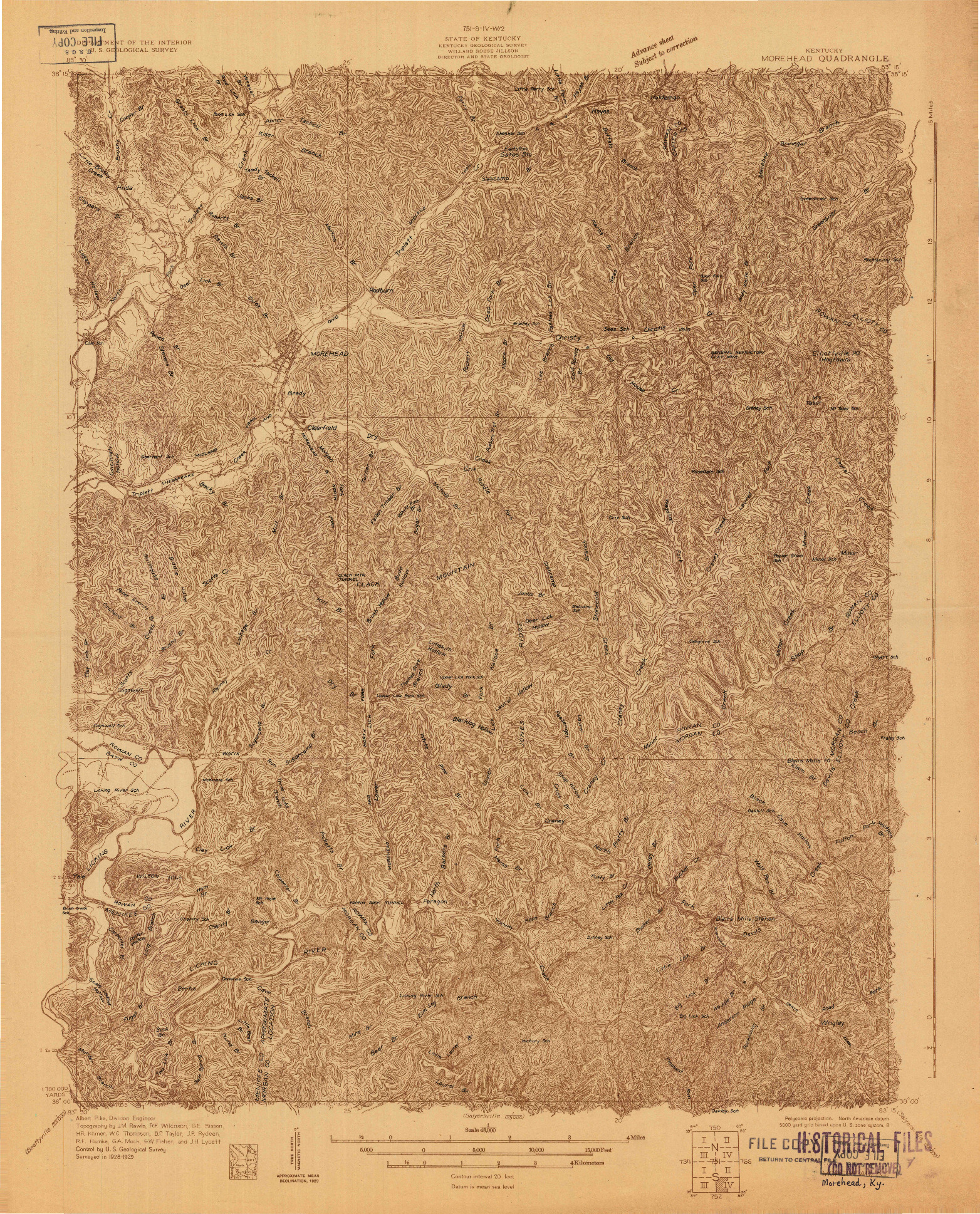 USGS 1:48000-SCALE QUADRANGLE FOR MOREHEAD, KY 1929