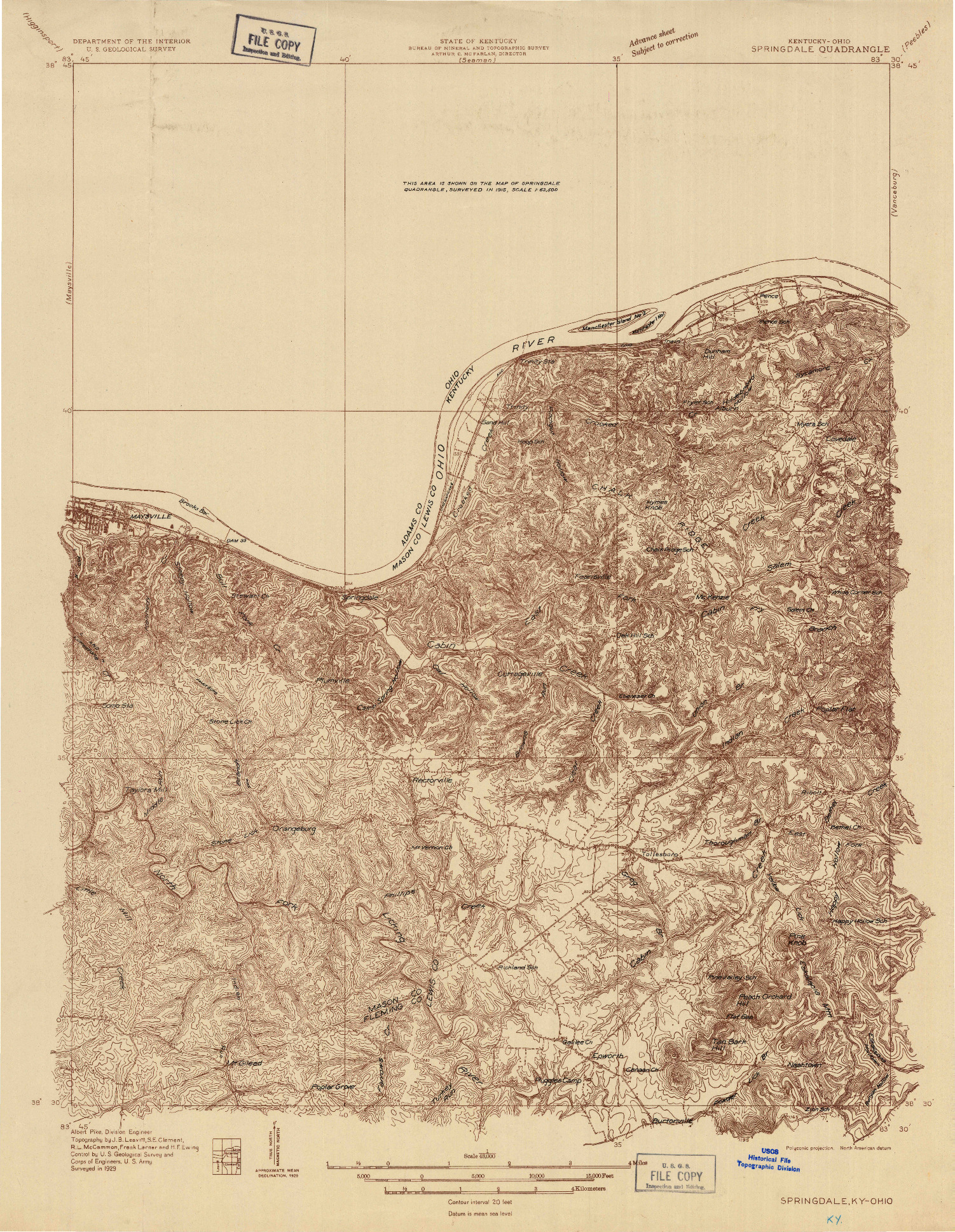 USGS 1:48000-SCALE QUADRANGLE FOR SPRINGDALE, KY 1929