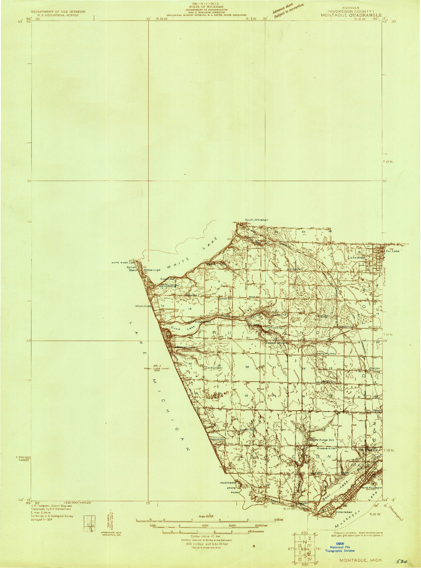 USGS 1:48000-SCALE QUADRANGLE FOR MONTAGUE, MI 1929