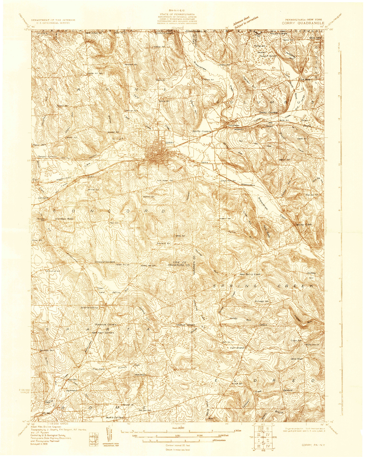 USGS 1:48000-SCALE QUADRANGLE FOR CORRY, PA 1929