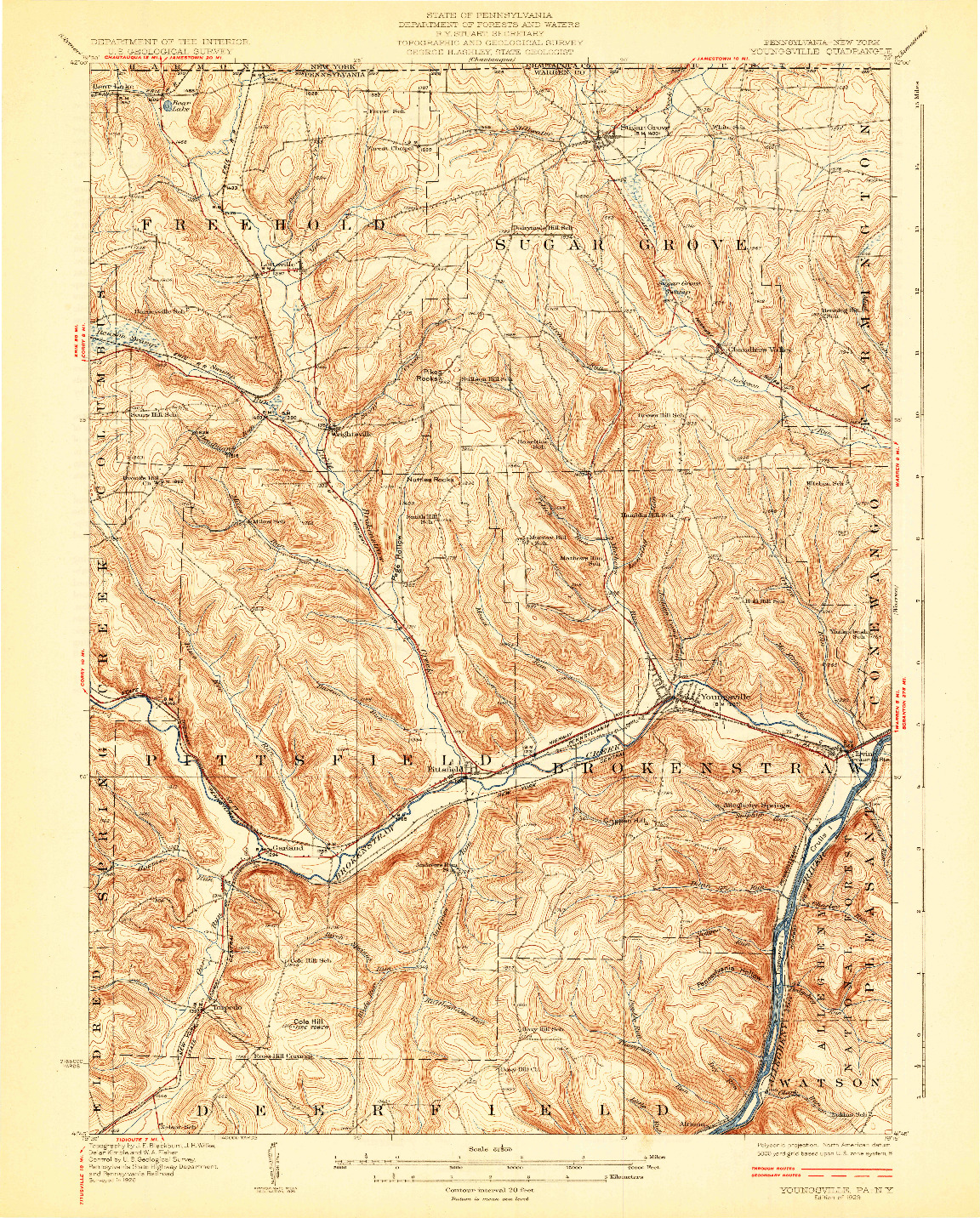 USGS 1:62500-SCALE QUADRANGLE FOR YOUNGSVILLE, PA 1929