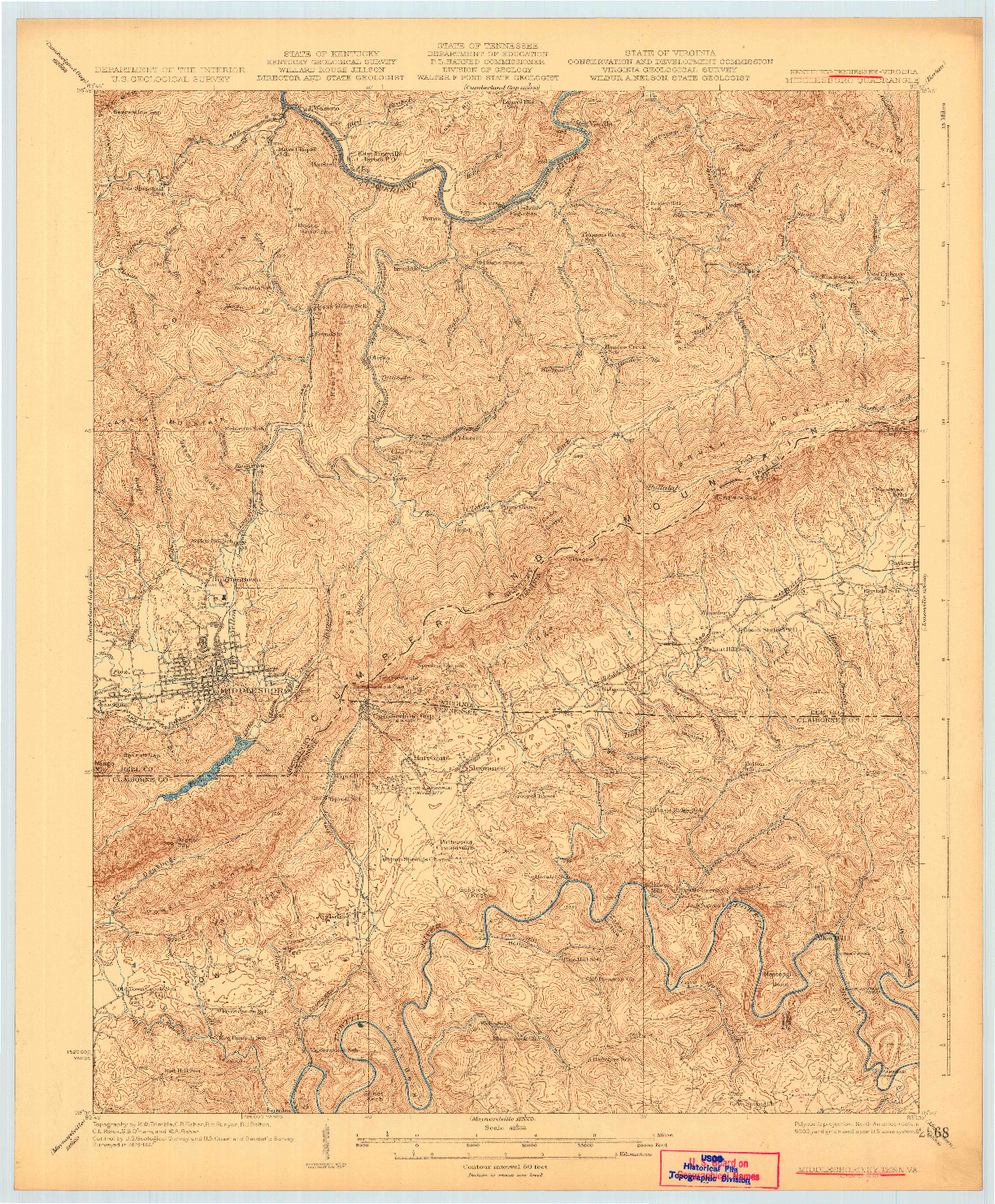 USGS 1:62500-SCALE QUADRANGLE FOR MIDDLESBORO, KY 1930