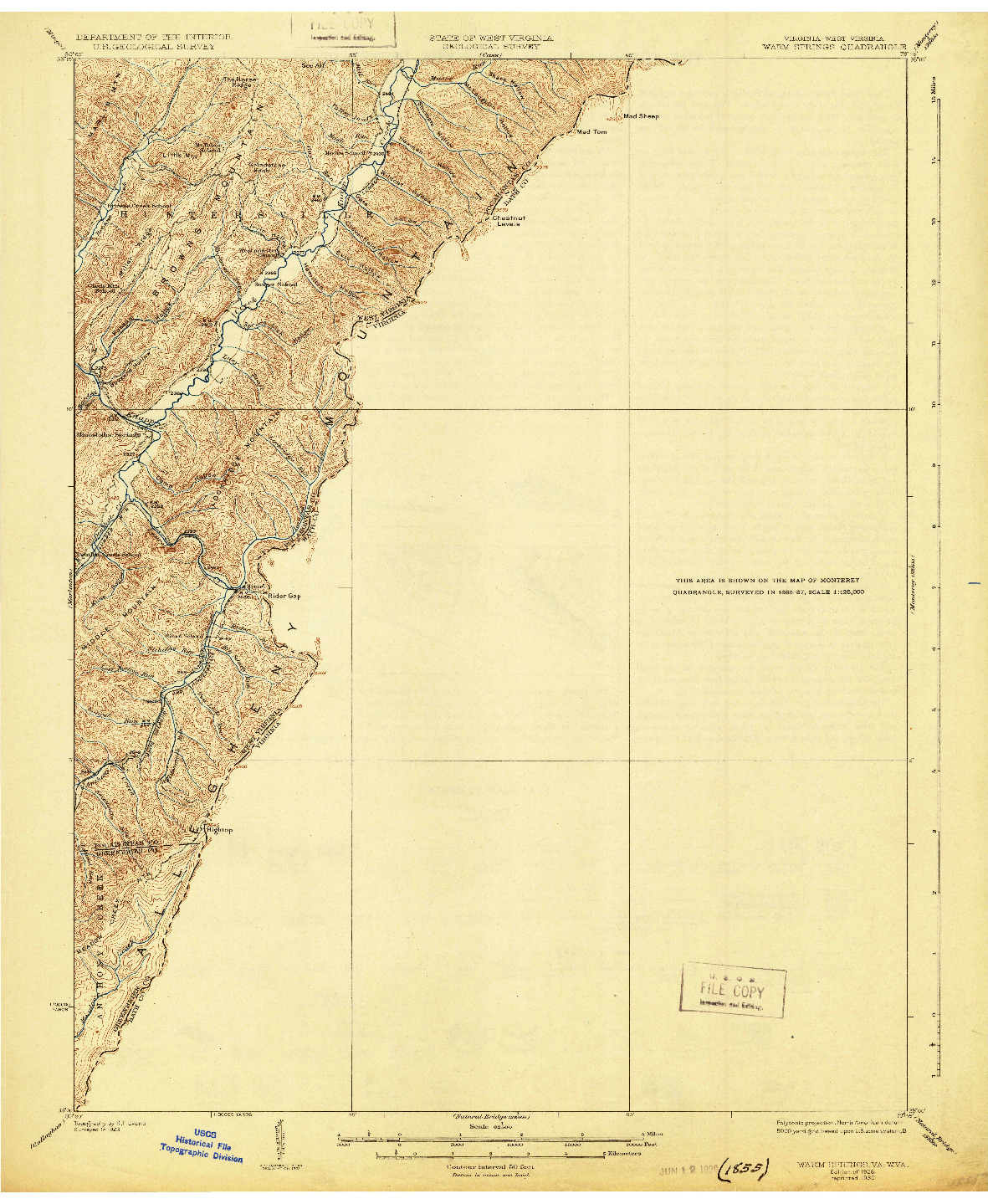 USGS 1:62500-SCALE QUADRANGLE FOR WARM SPRINGS, VA 1926