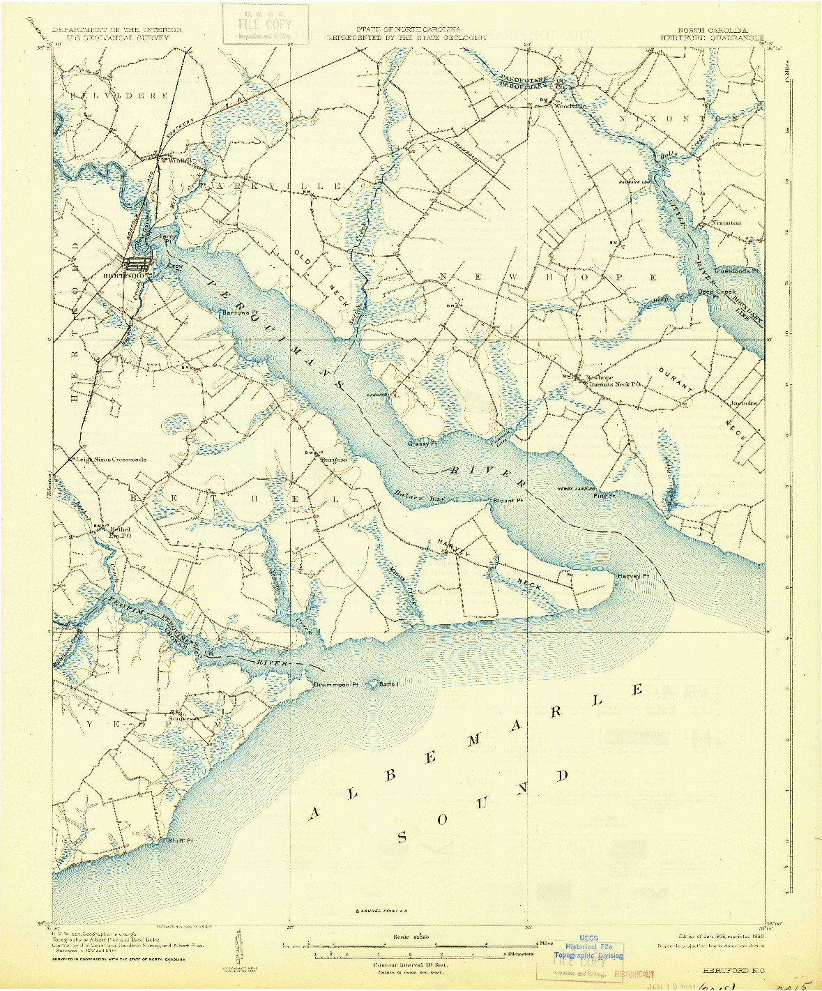 USGS 1:62500-SCALE QUADRANGLE FOR HERTFORD, NC 1906