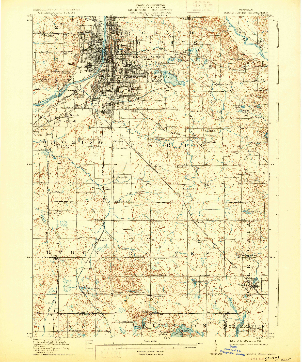 USGS 1:62500-SCALE QUADRANGLE FOR GRAND RAPIDS, MI 1914