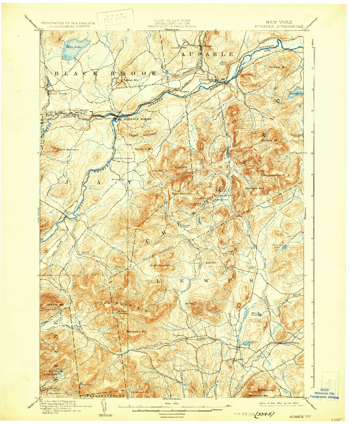 USGS 1:62500-SCALE QUADRANGLE FOR AUSABLE, NY 1903