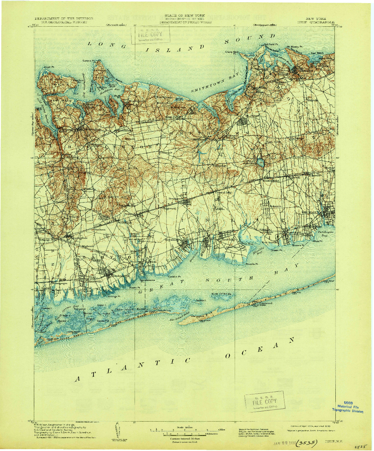 USGS 1:125000-SCALE QUADRANGLE FOR ISLIP, NY 1904