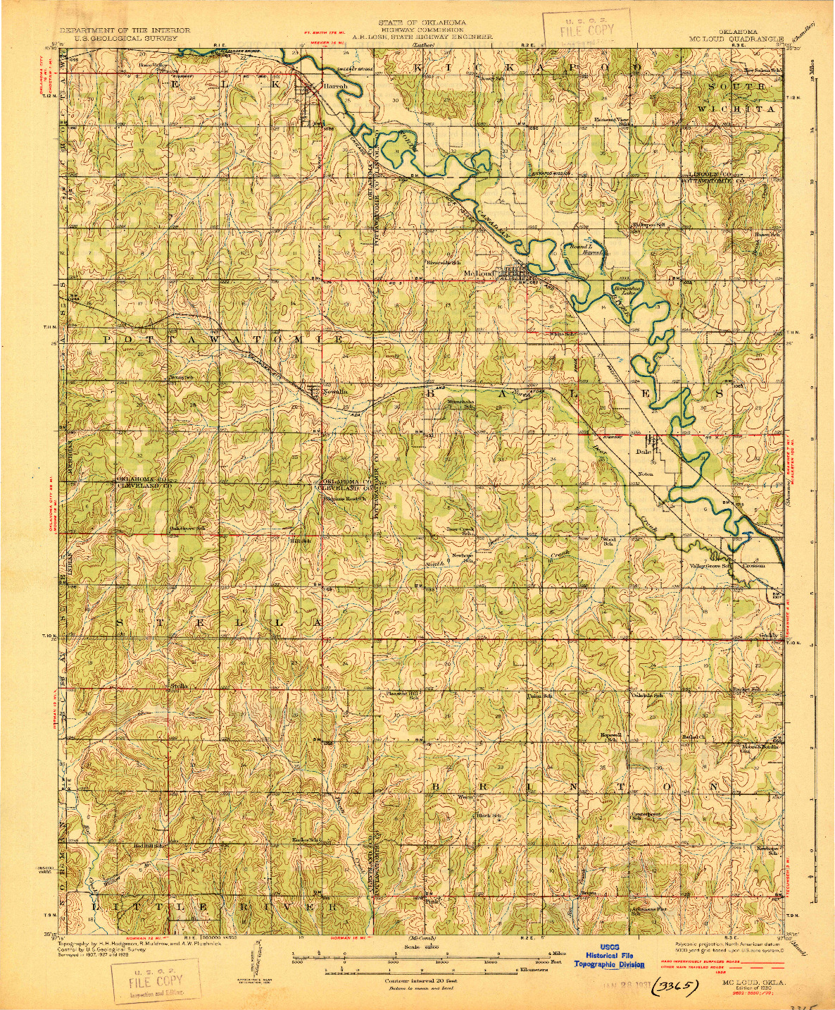 USGS 1:62500-SCALE QUADRANGLE FOR MCLOUD, OK 1930