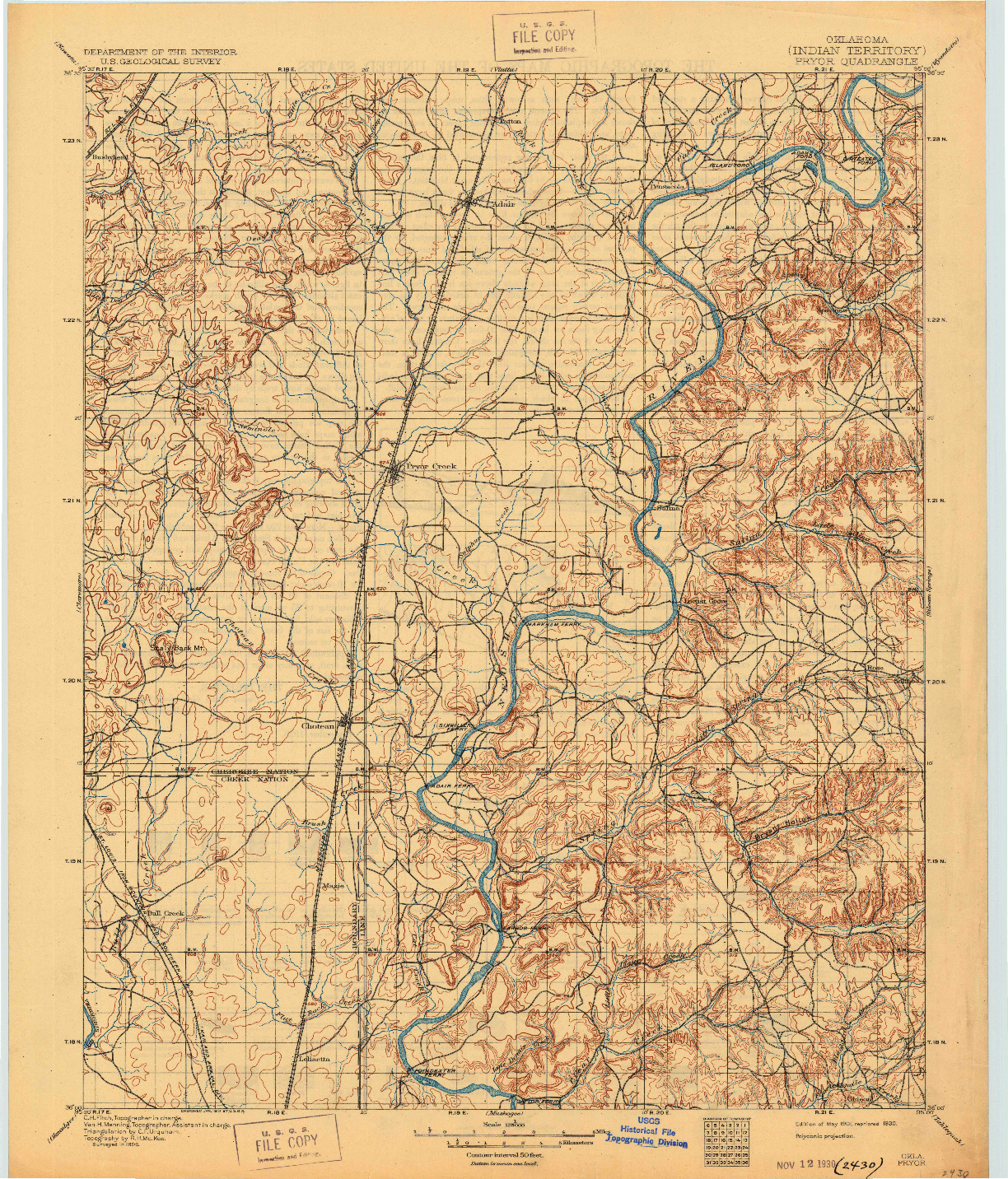 USGS 1:125000-SCALE QUADRANGLE FOR PRYOR, OK 1901