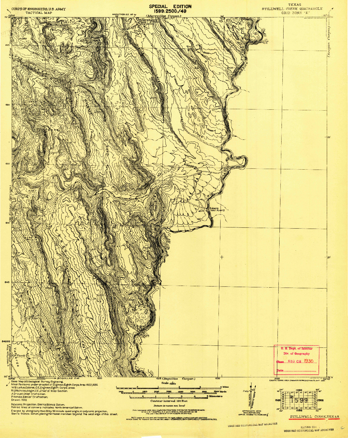 USGS 1:62500-SCALE QUADRANGLE FOR STILLWELL CREEK, TX 1930