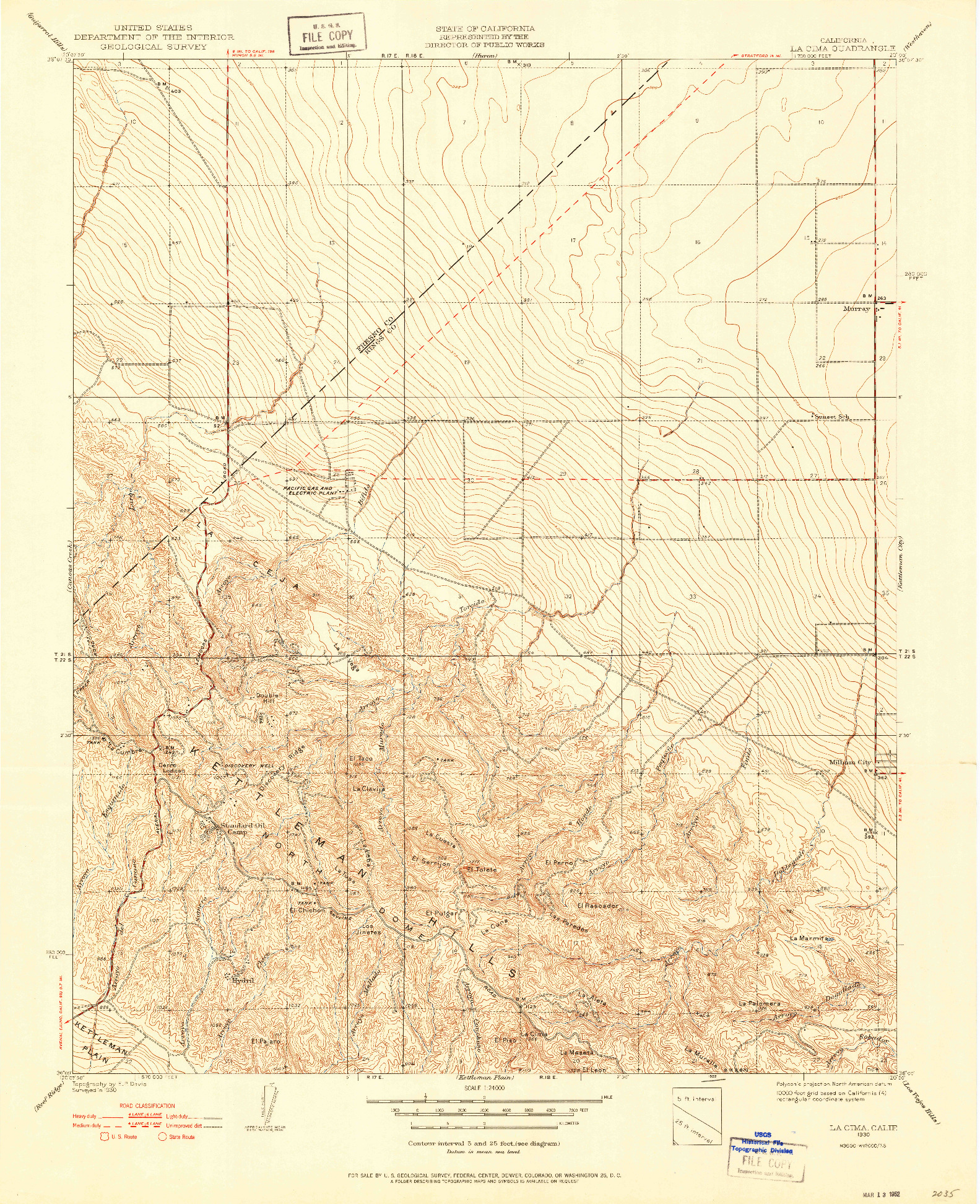 USGS 1:24000-SCALE QUADRANGLE FOR LA CIMA, CA 1930
