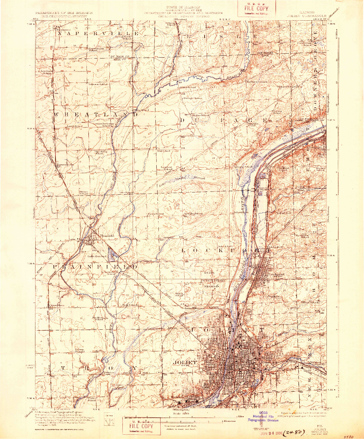 USGS 1:62500-SCALE QUADRANGLE FOR JOLIET, IL 1923