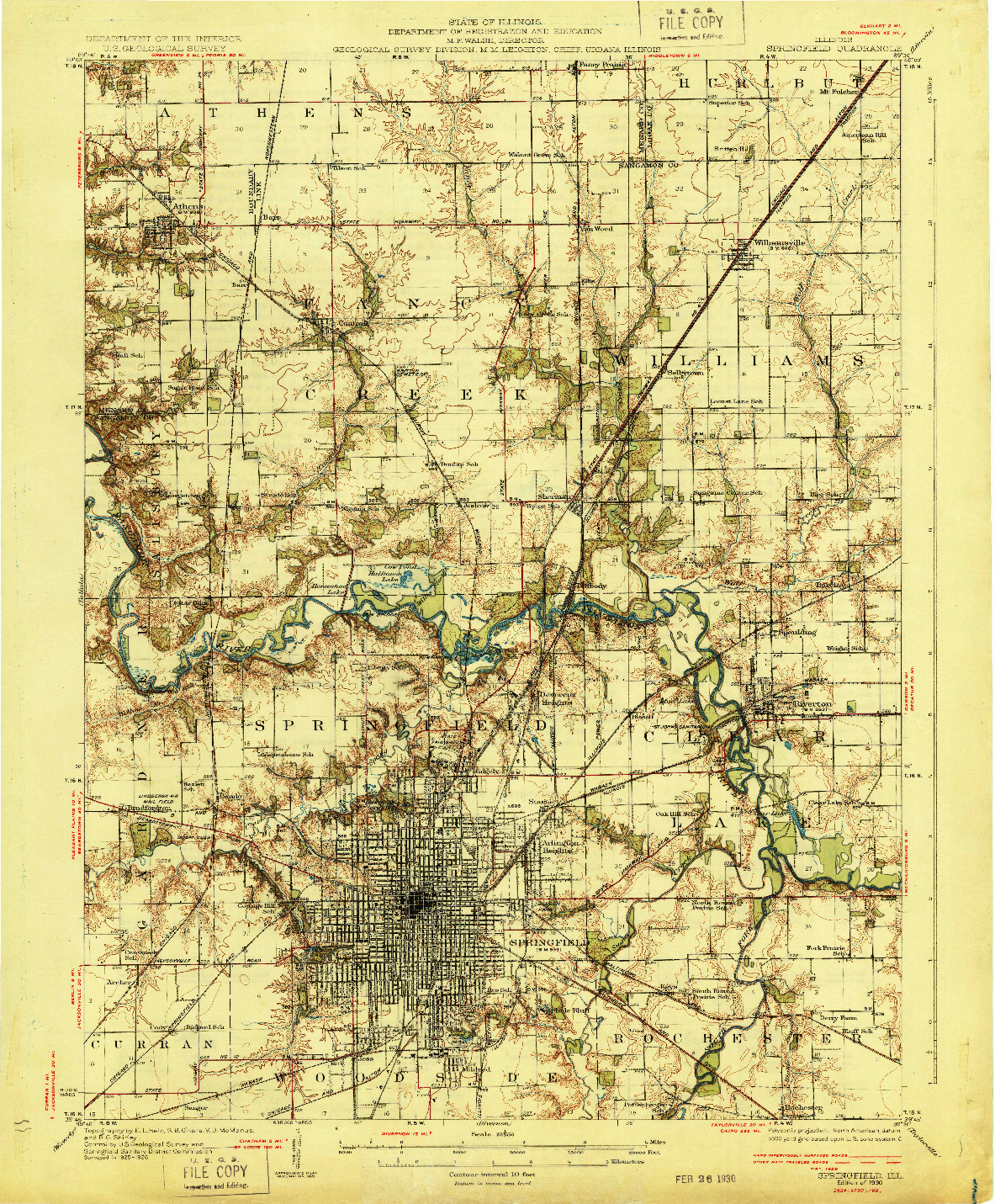 USGS 1:62500-SCALE QUADRANGLE FOR SPRINGFIELD, IL 1930