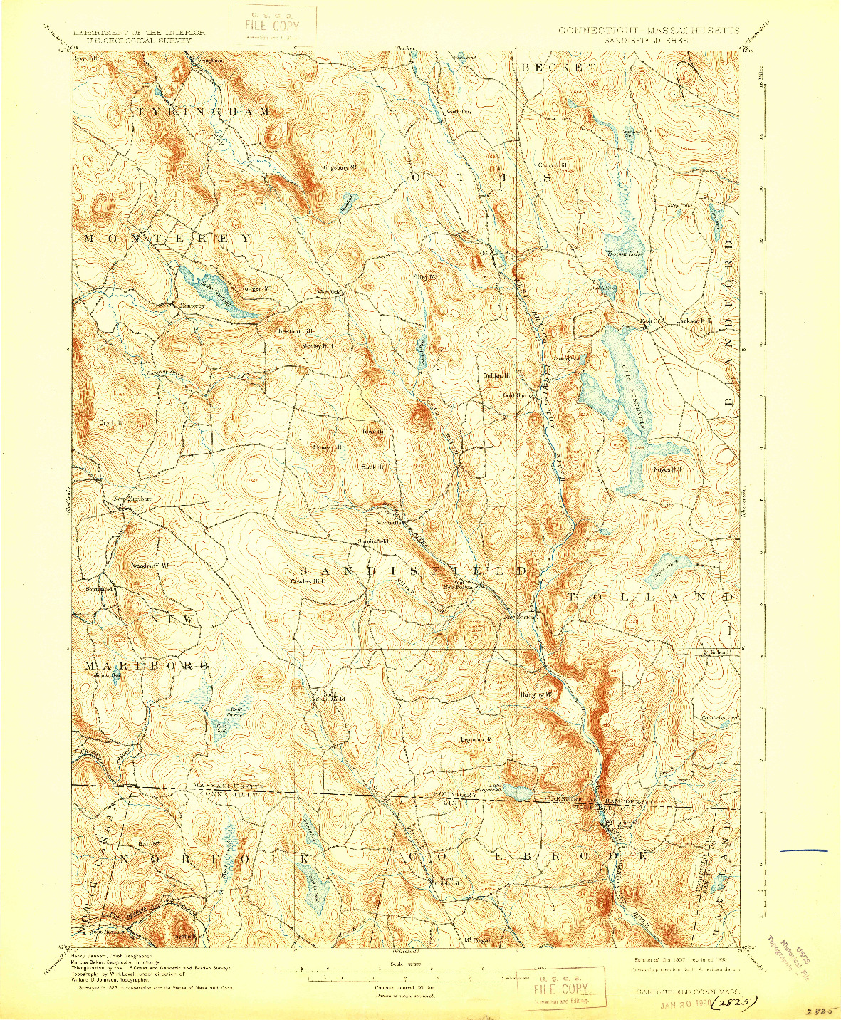 USGS 1:62500-SCALE QUADRANGLE FOR SANDISFIELD, CT 1907