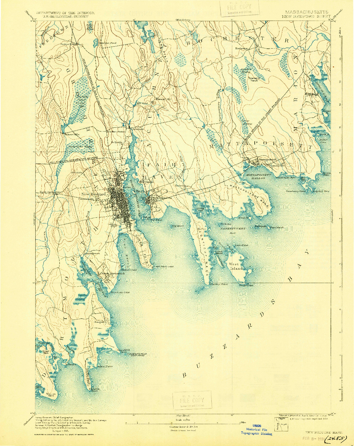 USGS 1:62500-SCALE QUADRANGLE FOR NEW BEDFORD, MA 1893