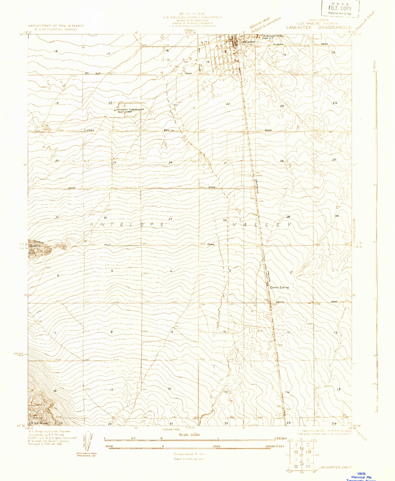USGS 1:24000-SCALE QUADRANGLE FOR LANCASTER, CA 1930