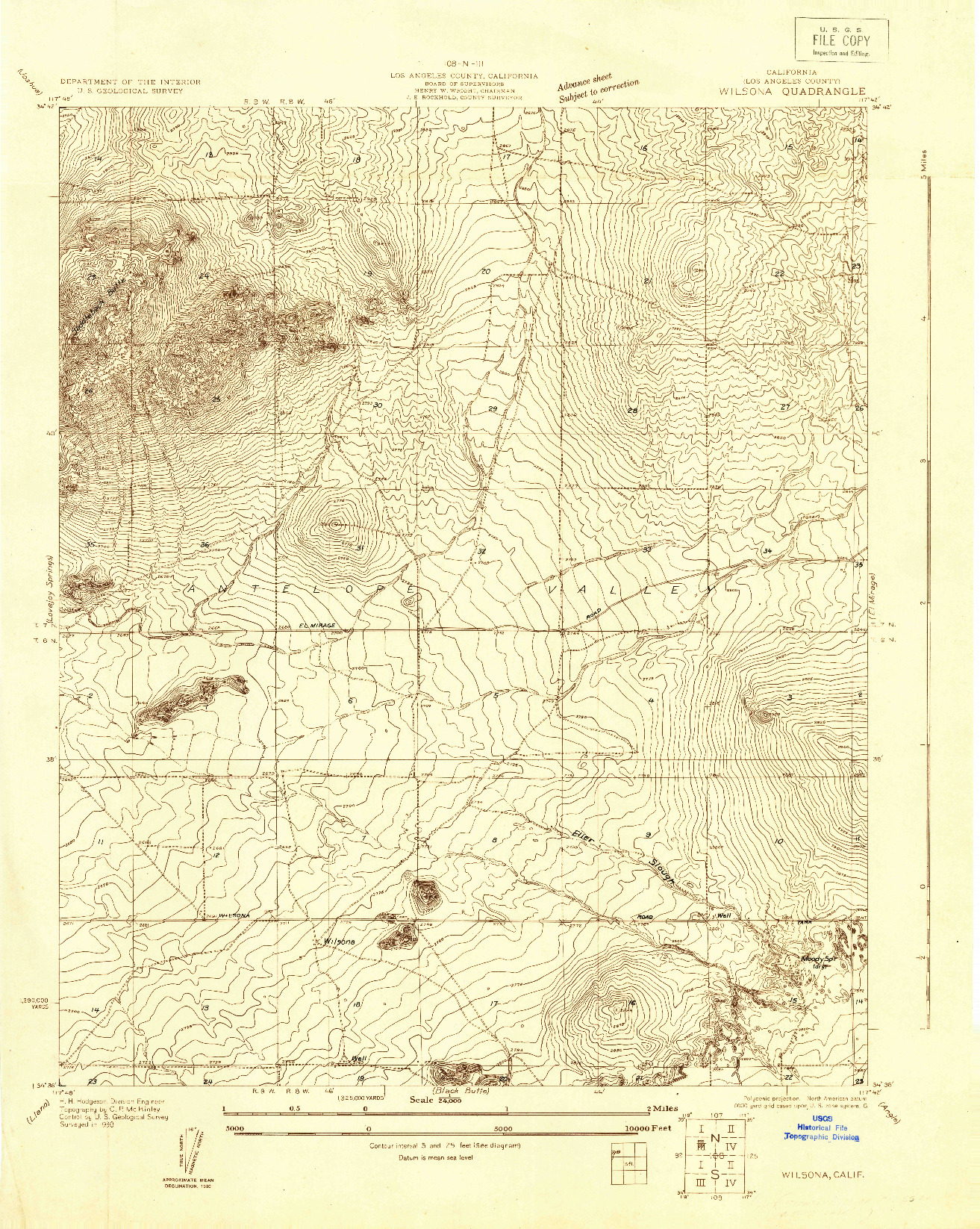 USGS 1:24000-SCALE QUADRANGLE FOR WILSONA, CA 1930