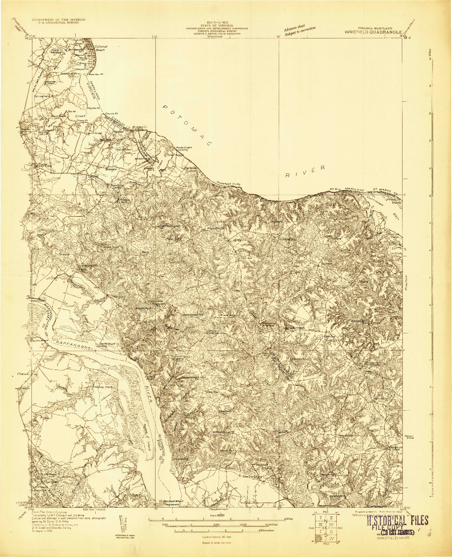USGS 1:48000-SCALE QUADRANGLE FOR WAKEFIELD, VA 1930