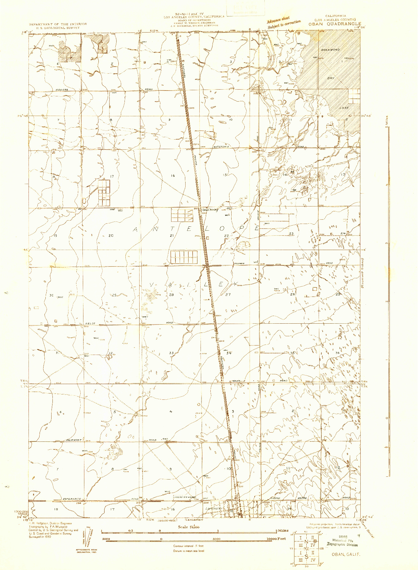 USGS 1:24000-SCALE QUADRANGLE FOR OBAN, CA 1930