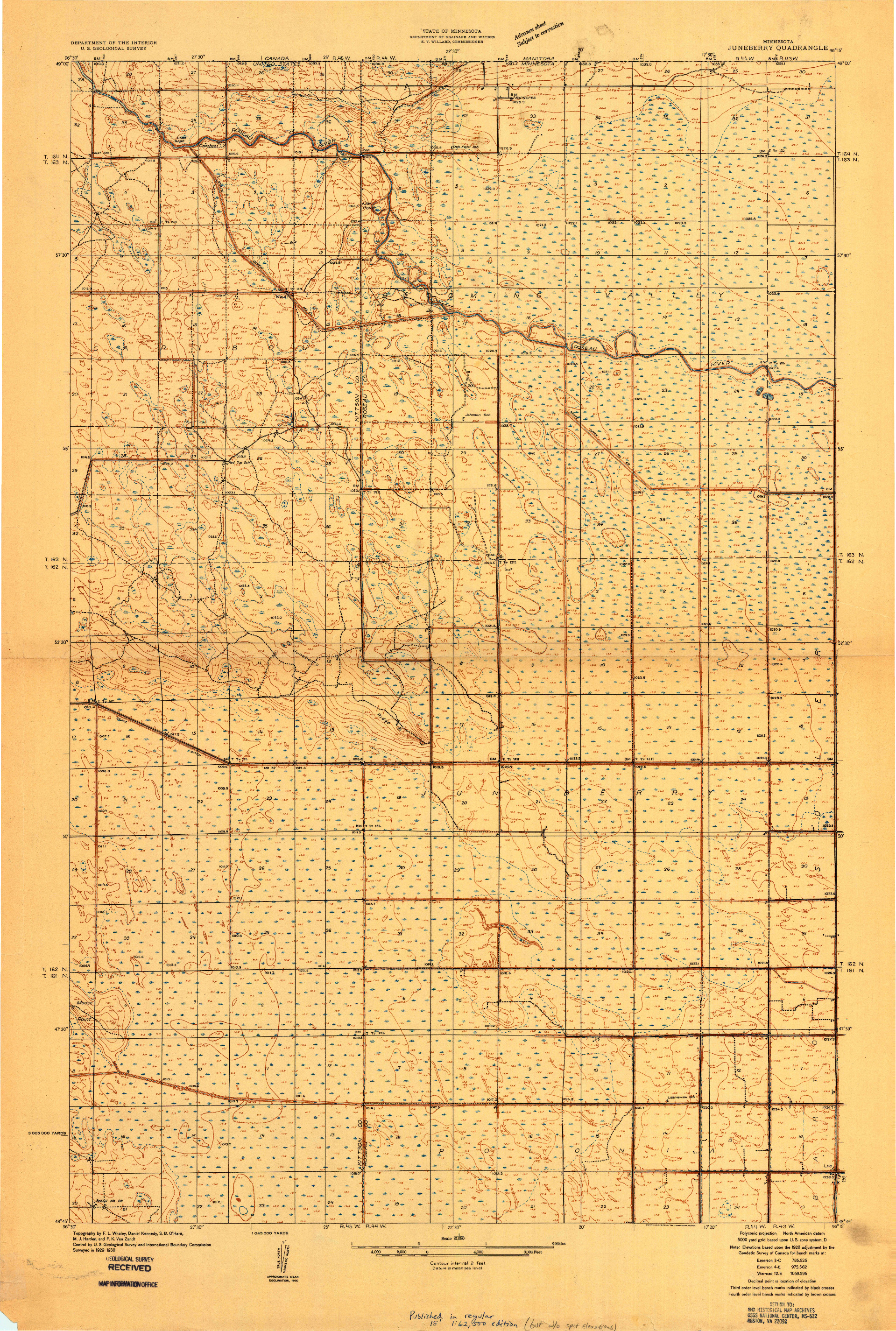 USGS 1:31680-SCALE QUADRANGLE FOR JUNEBERRY, MN 1930