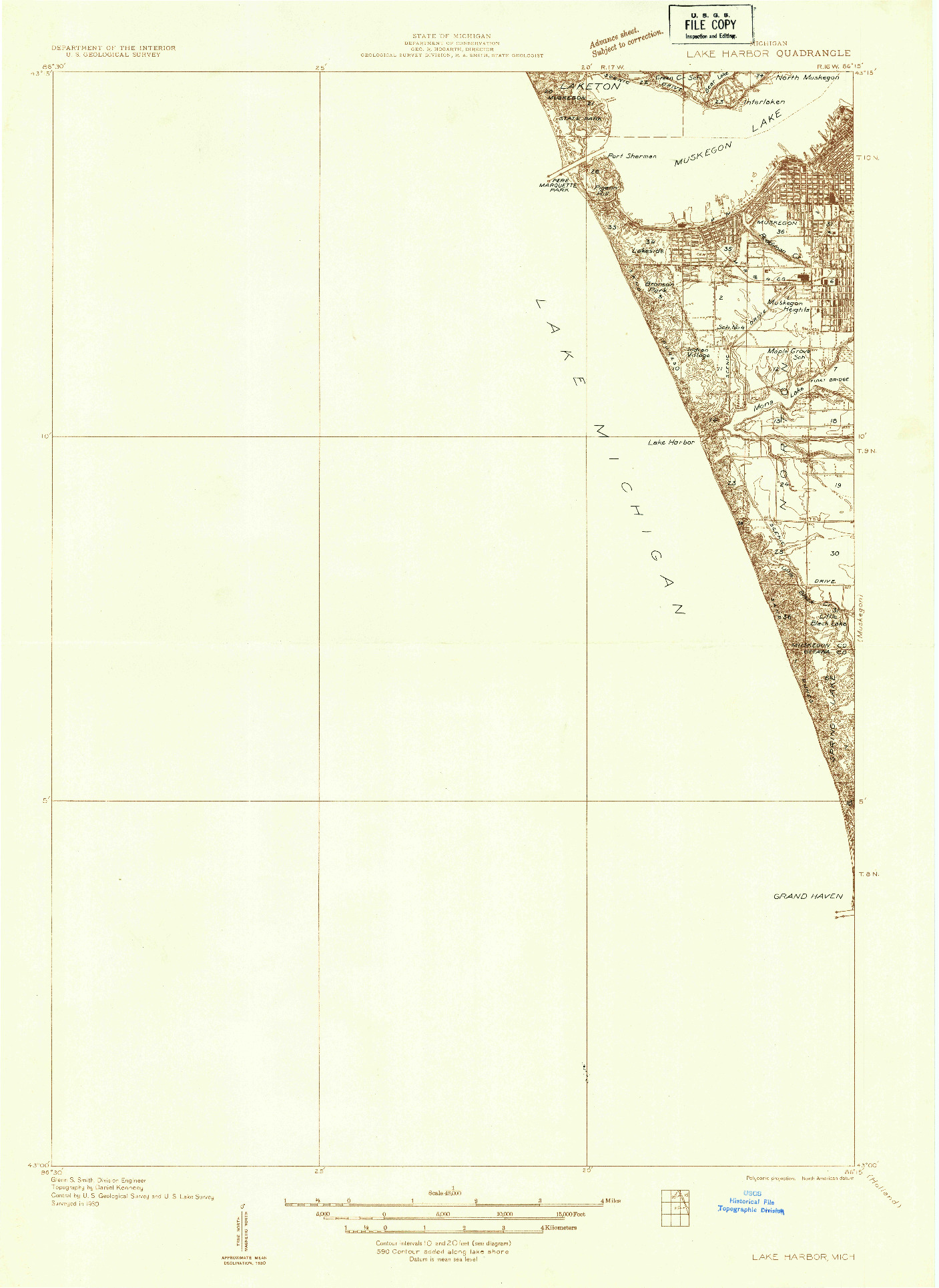 USGS 1:48000-SCALE QUADRANGLE FOR LAKE HARBOR, MI 1930