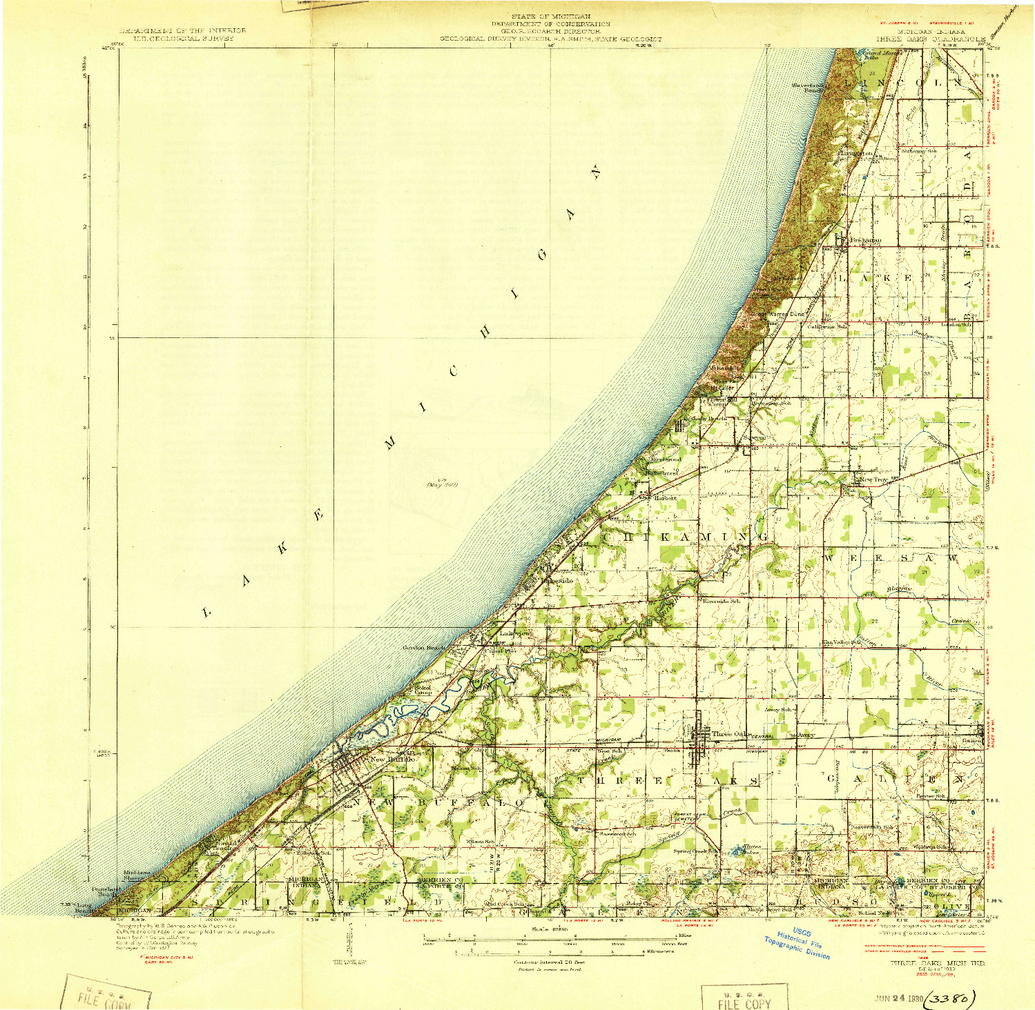 USGS 1:62500-SCALE QUADRANGLE FOR THREE OAKS, MI 1930