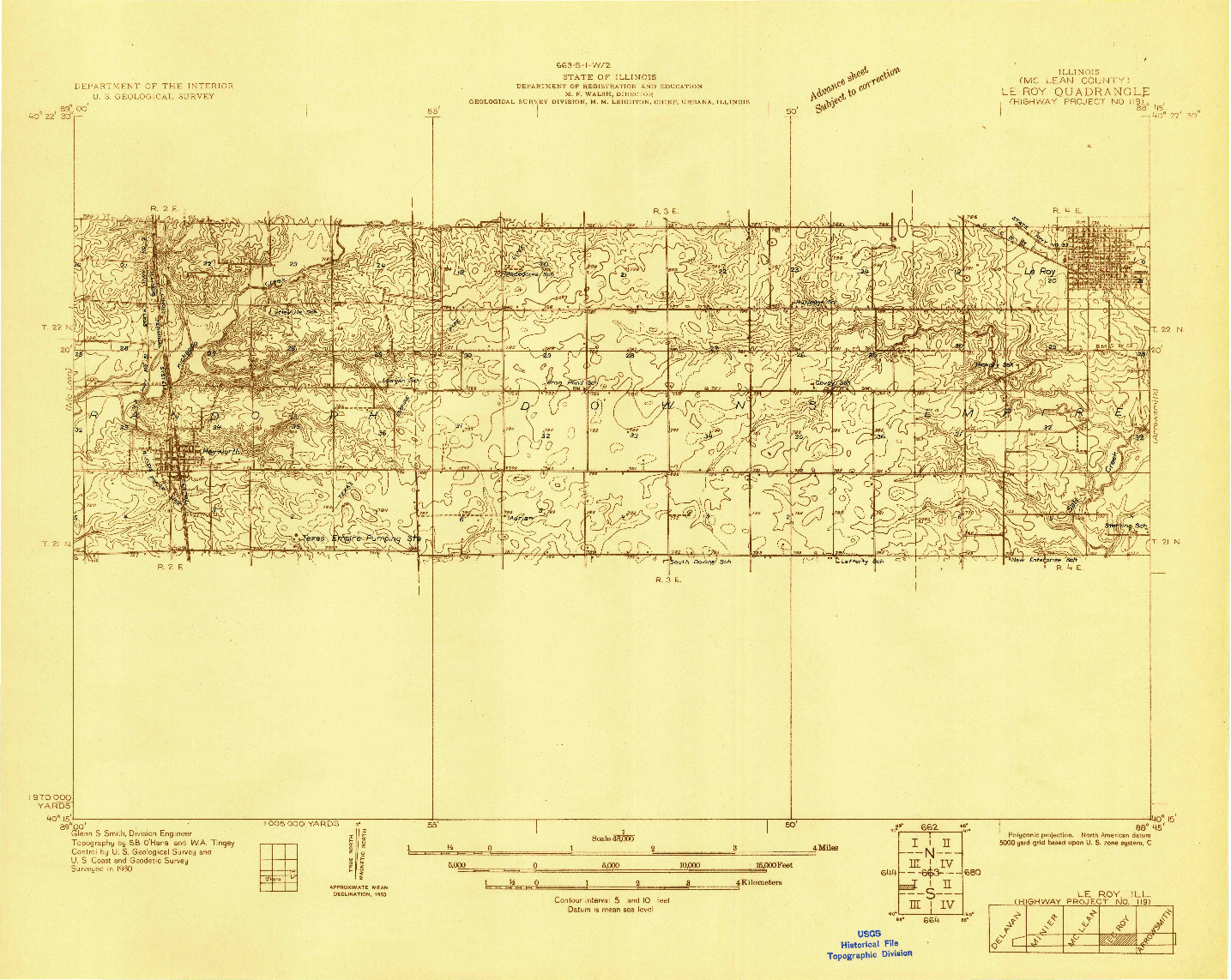 USGS 1:48000-SCALE QUADRANGLE FOR LEROY, IL 1930
