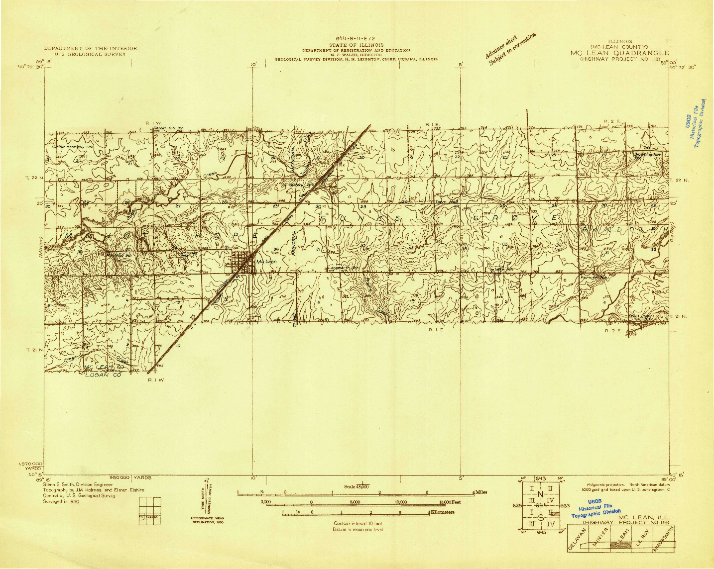 USGS 1:48000-SCALE QUADRANGLE FOR MCLEAN, IL 1930