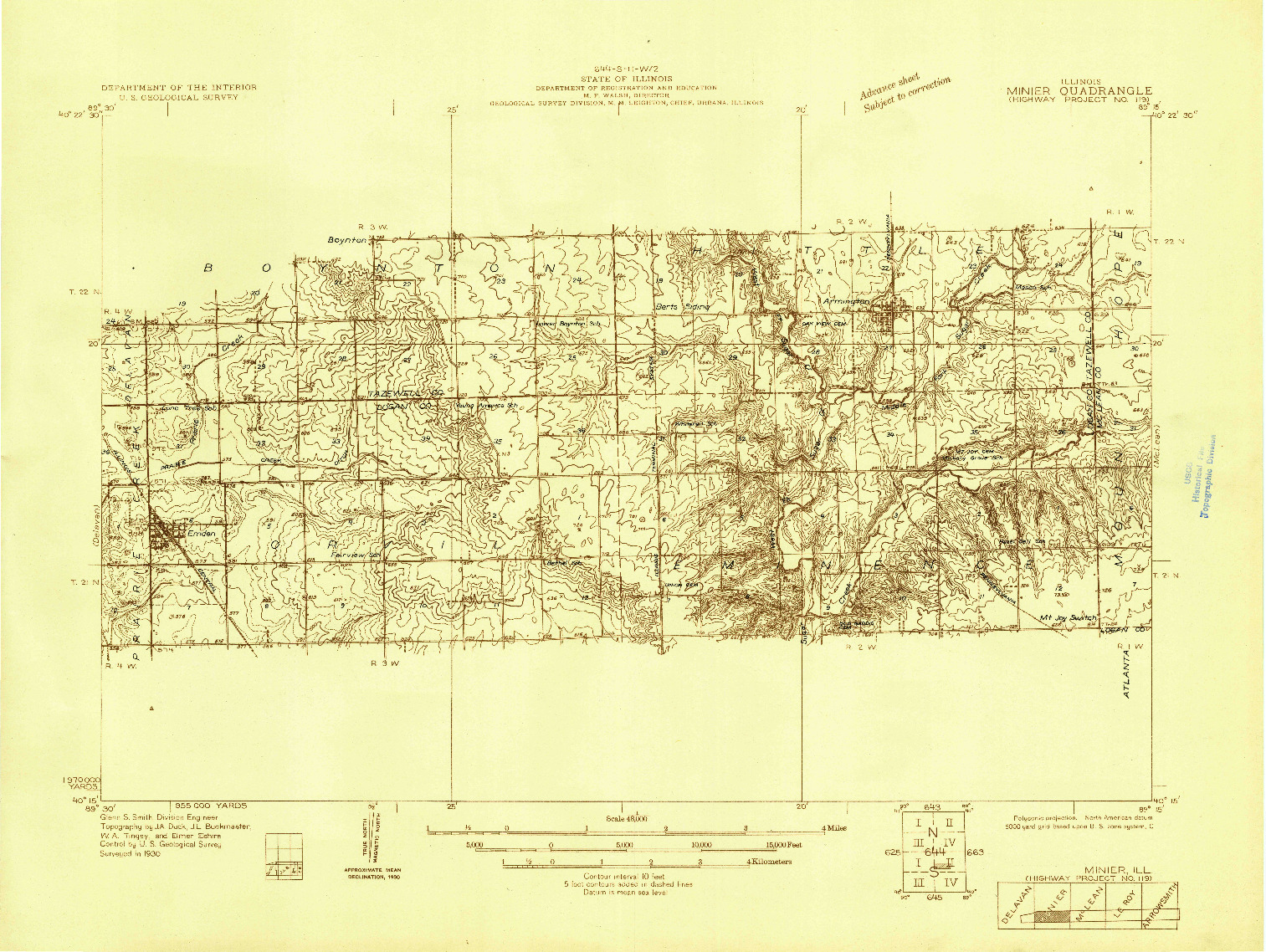 USGS 1:48000-SCALE QUADRANGLE FOR MINIER, IL 1930