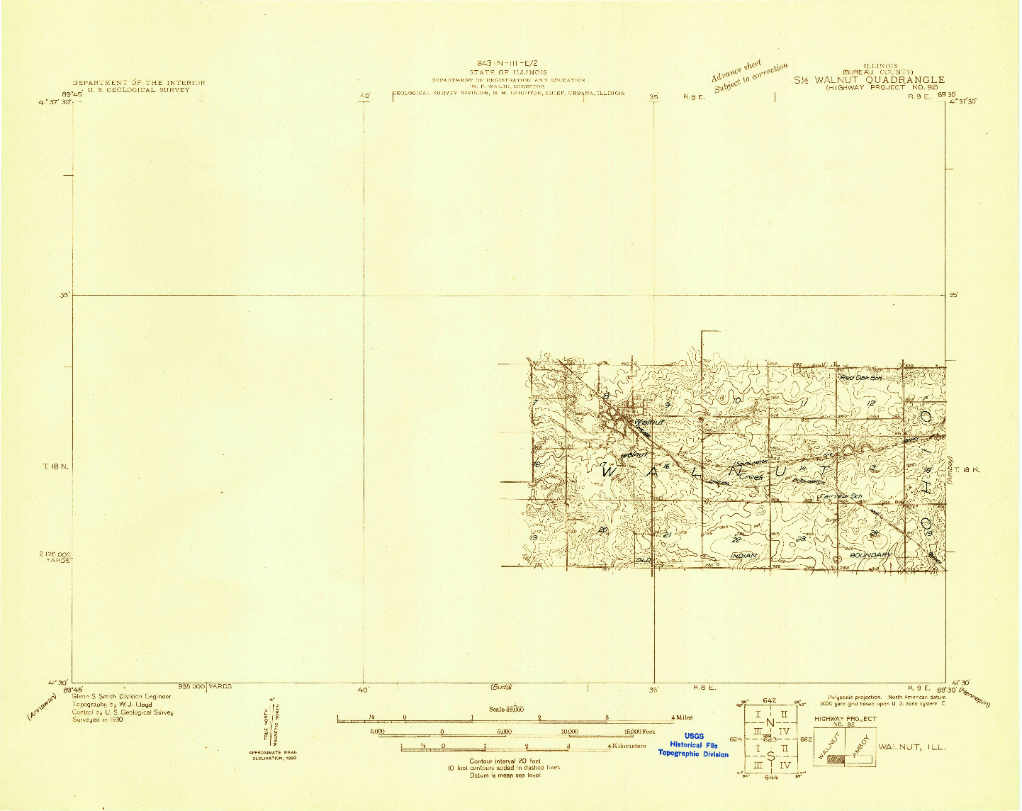 USGS 1:48000-SCALE QUADRANGLE FOR WALNUT, IL 1930