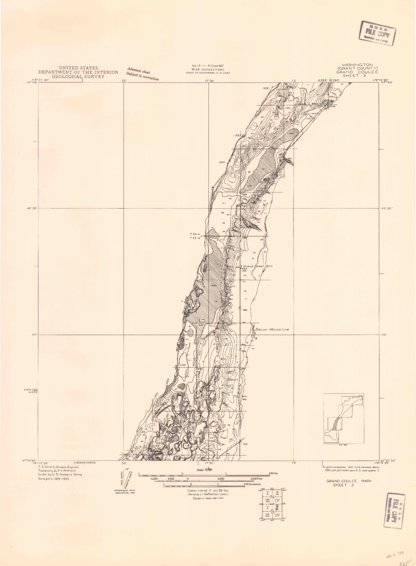 USGS 1:31680-SCALE QUADRANGLE FOR GRAND COULEE SHEET 3, WA 1930