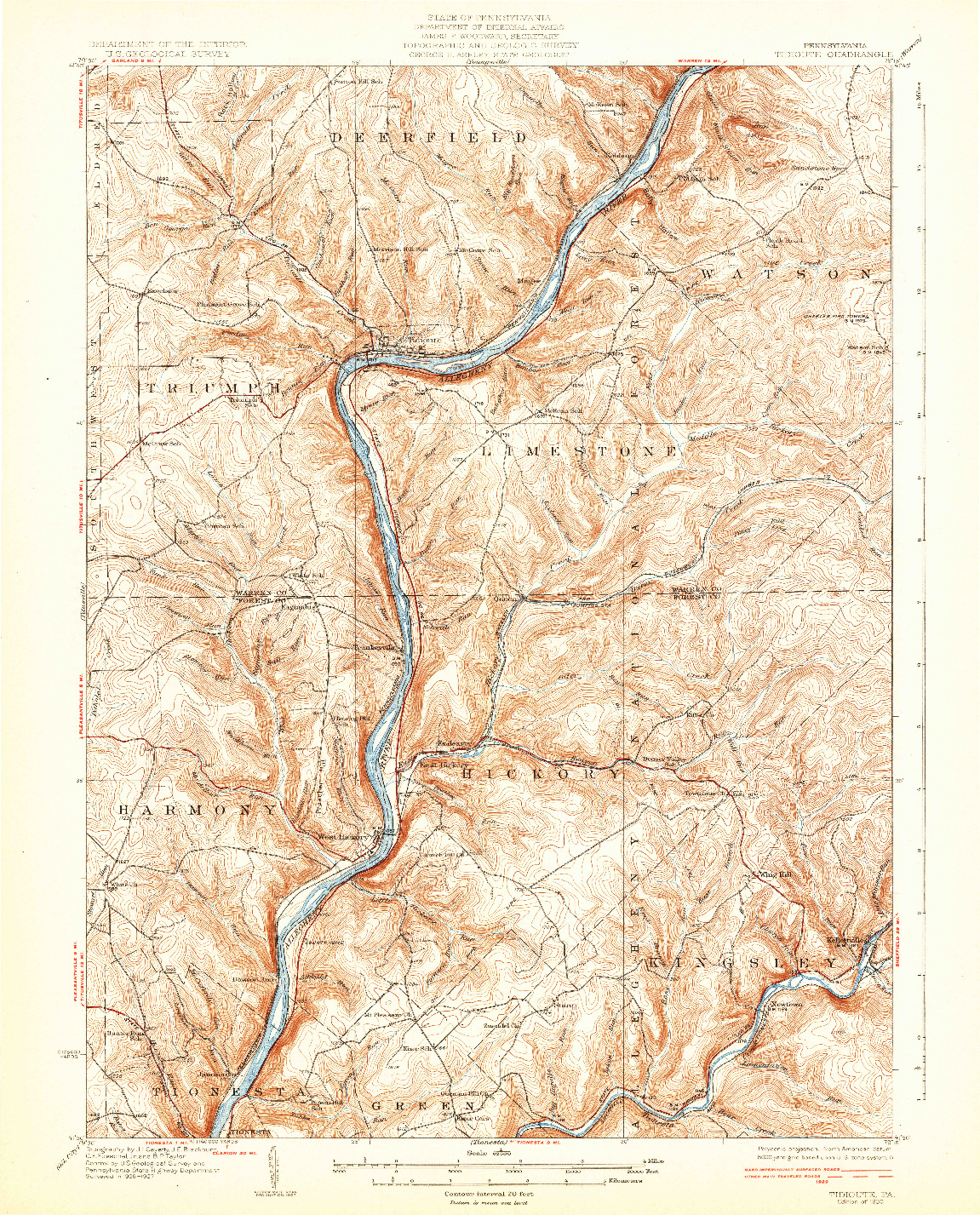 USGS 1:62500-SCALE QUADRANGLE FOR TIDIOUTE, PA 1930