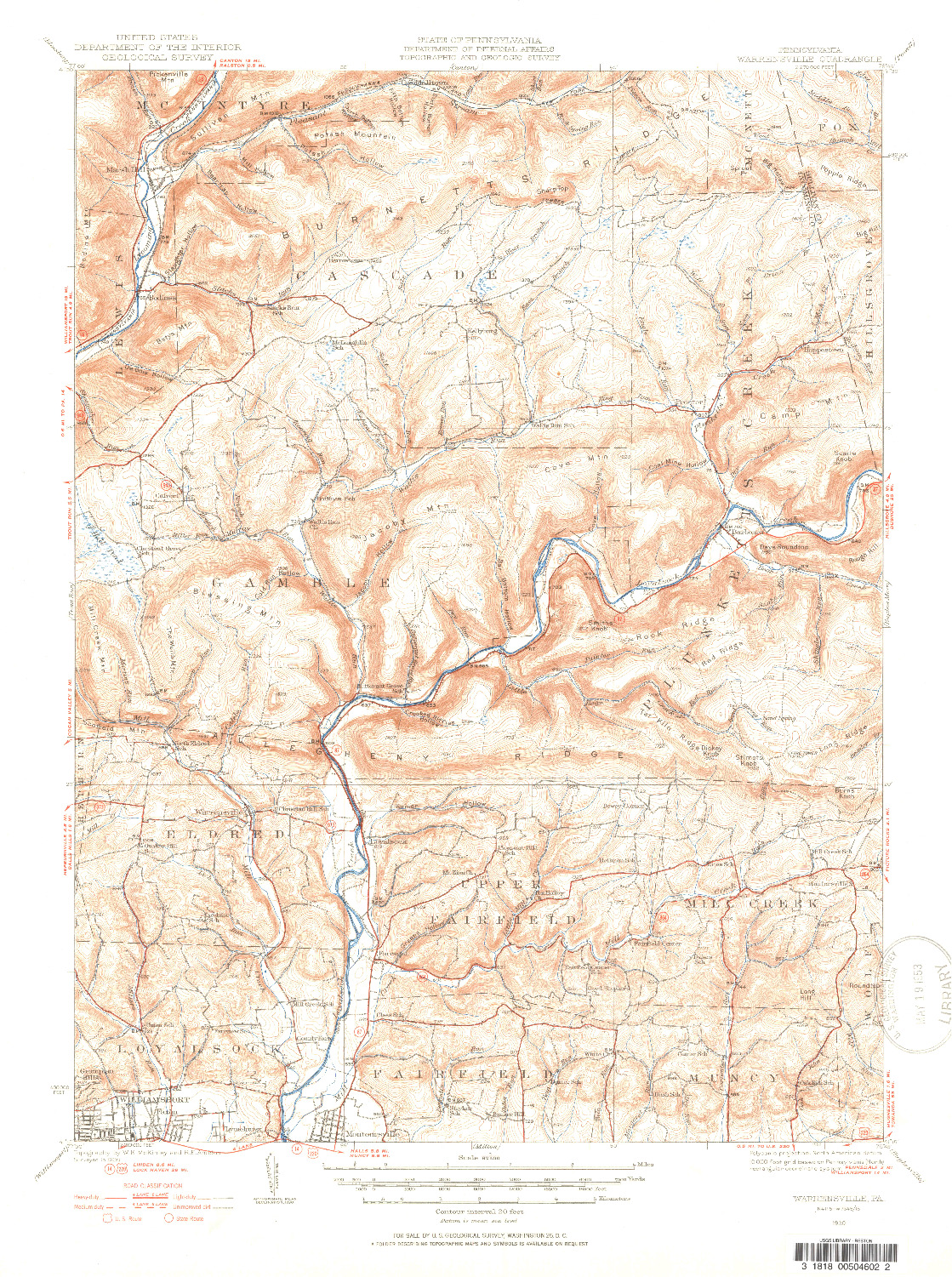 USGS 1:62500-SCALE QUADRANGLE FOR WARRENSVILLE, PA 1930