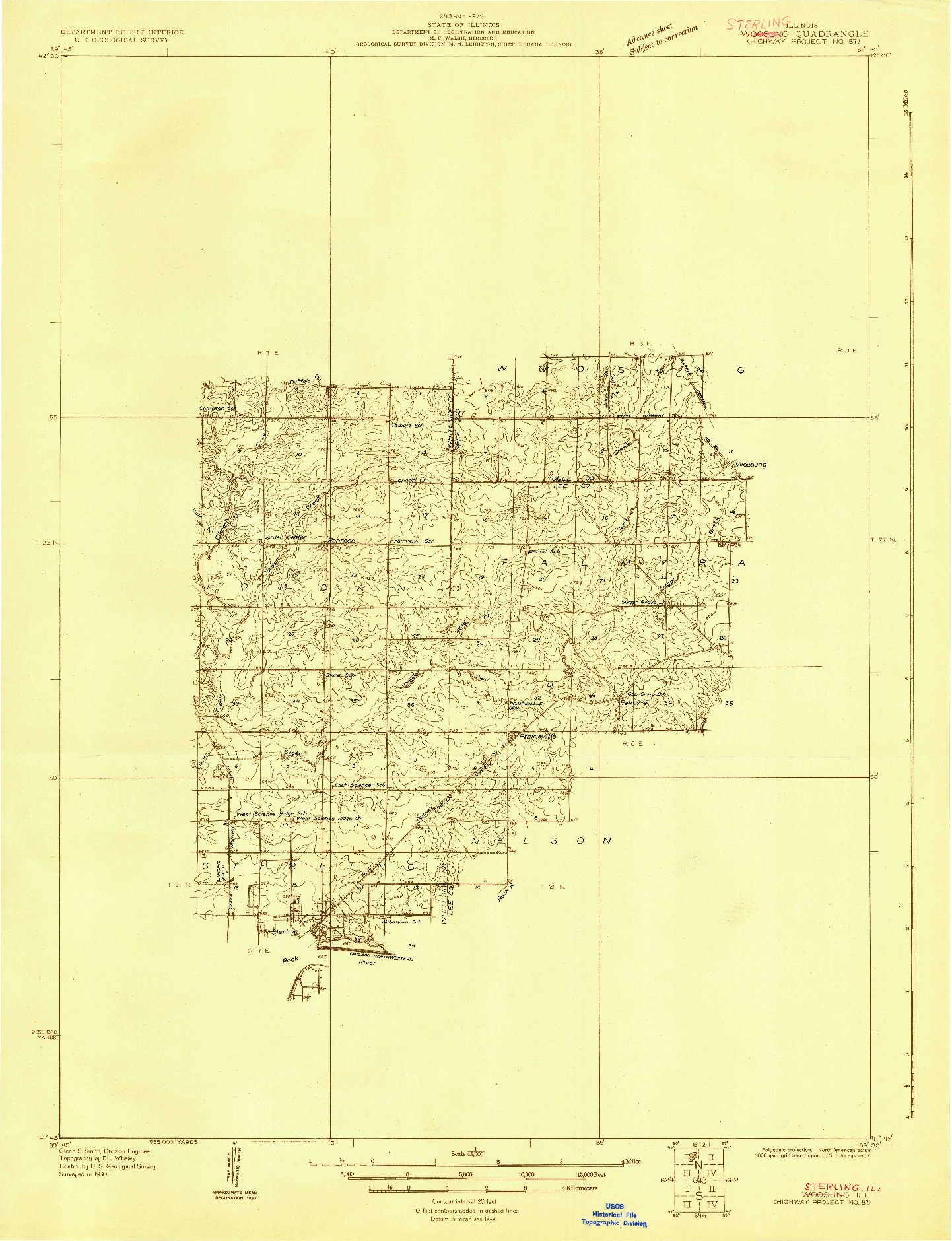 USGS 1:48000-SCALE QUADRANGLE FOR WOODSUNG, IL 1930