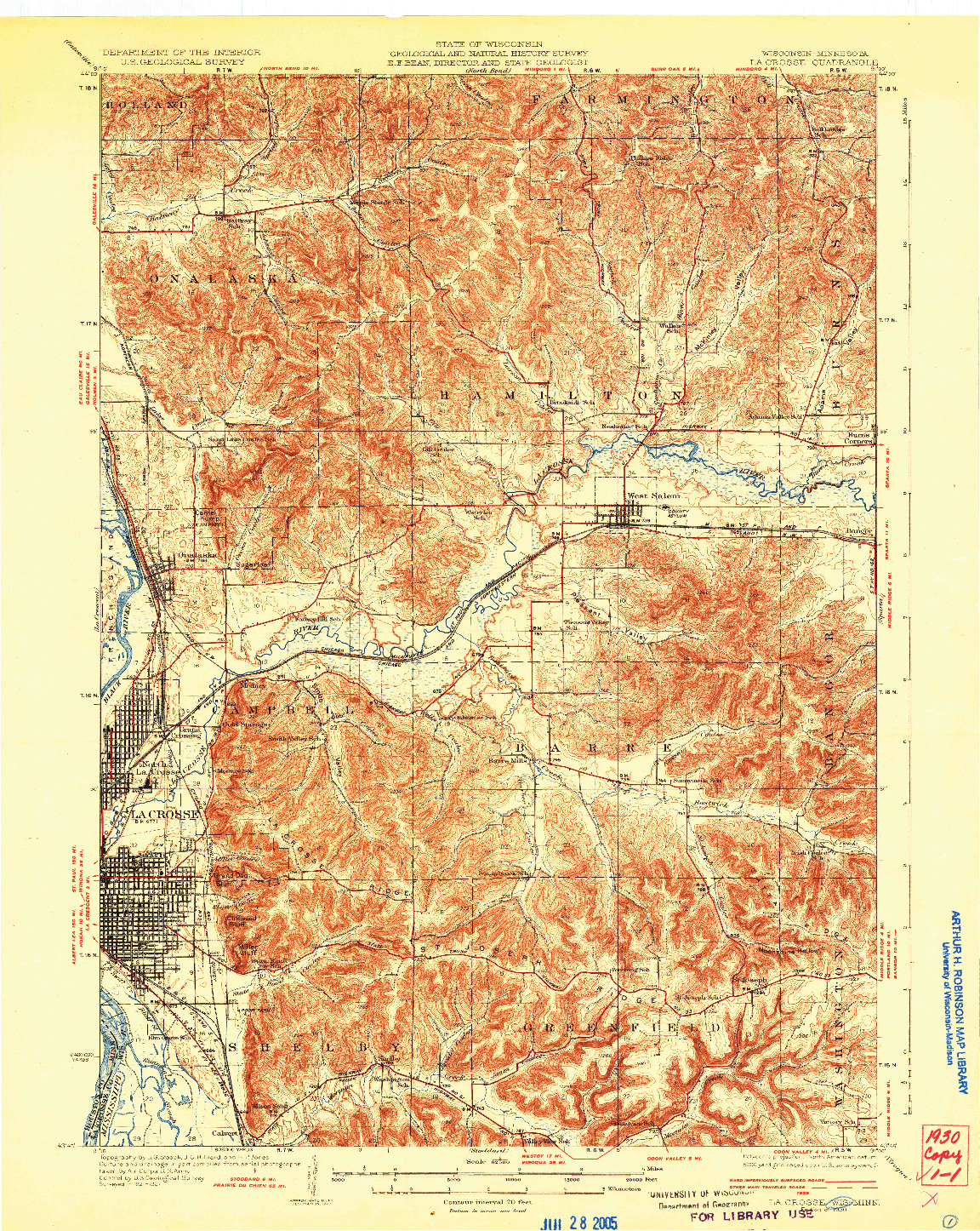 USGS 1:62500-SCALE QUADRANGLE FOR LA CROSSE, WI 1930