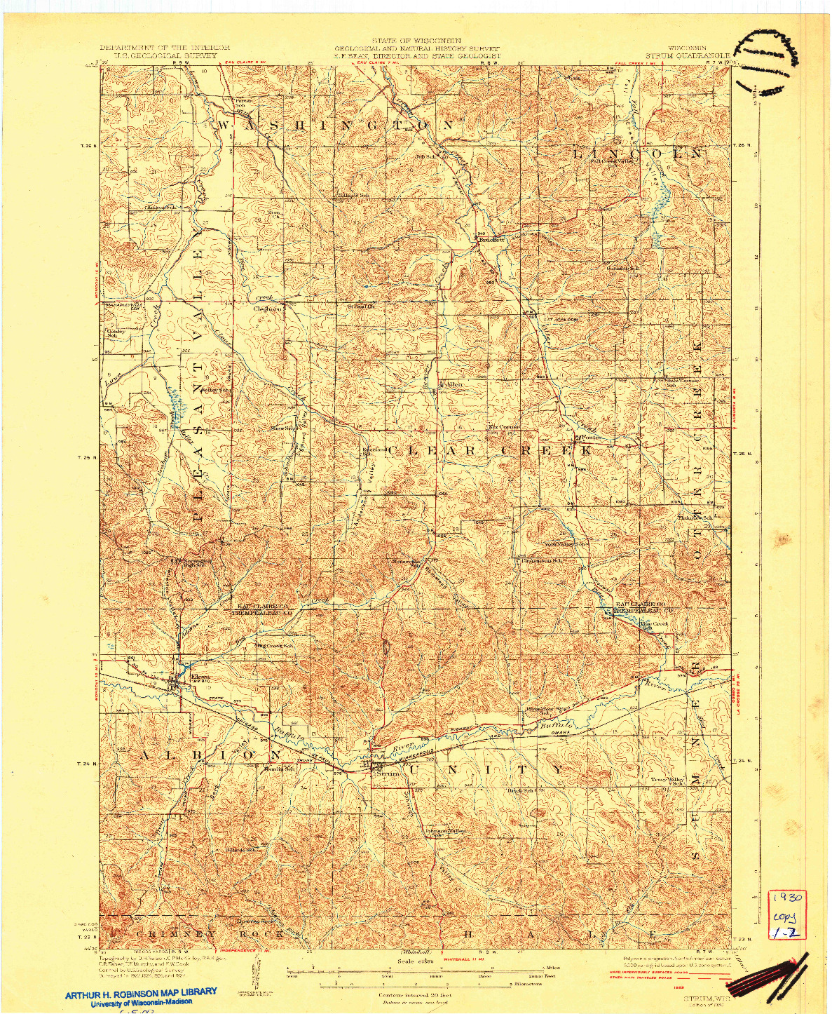 USGS 1:62500-SCALE QUADRANGLE FOR STRUM, WI 1930