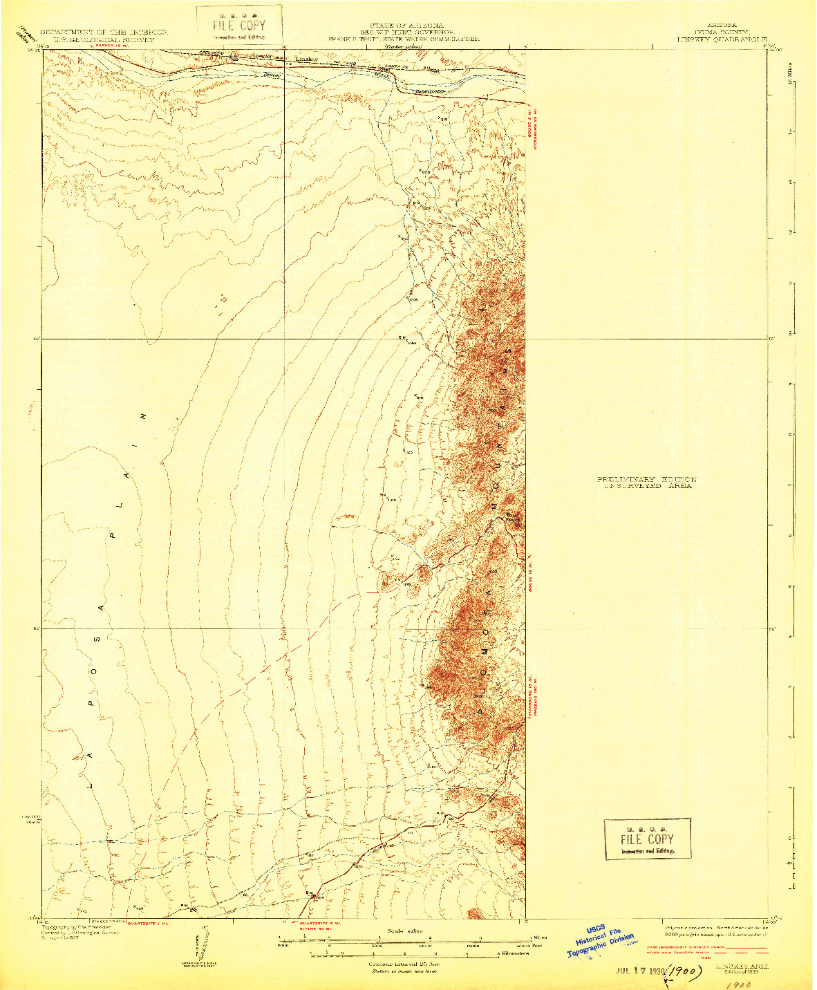 USGS 1:62500-SCALE QUADRANGLE FOR LINSKEY, AZ 1930
