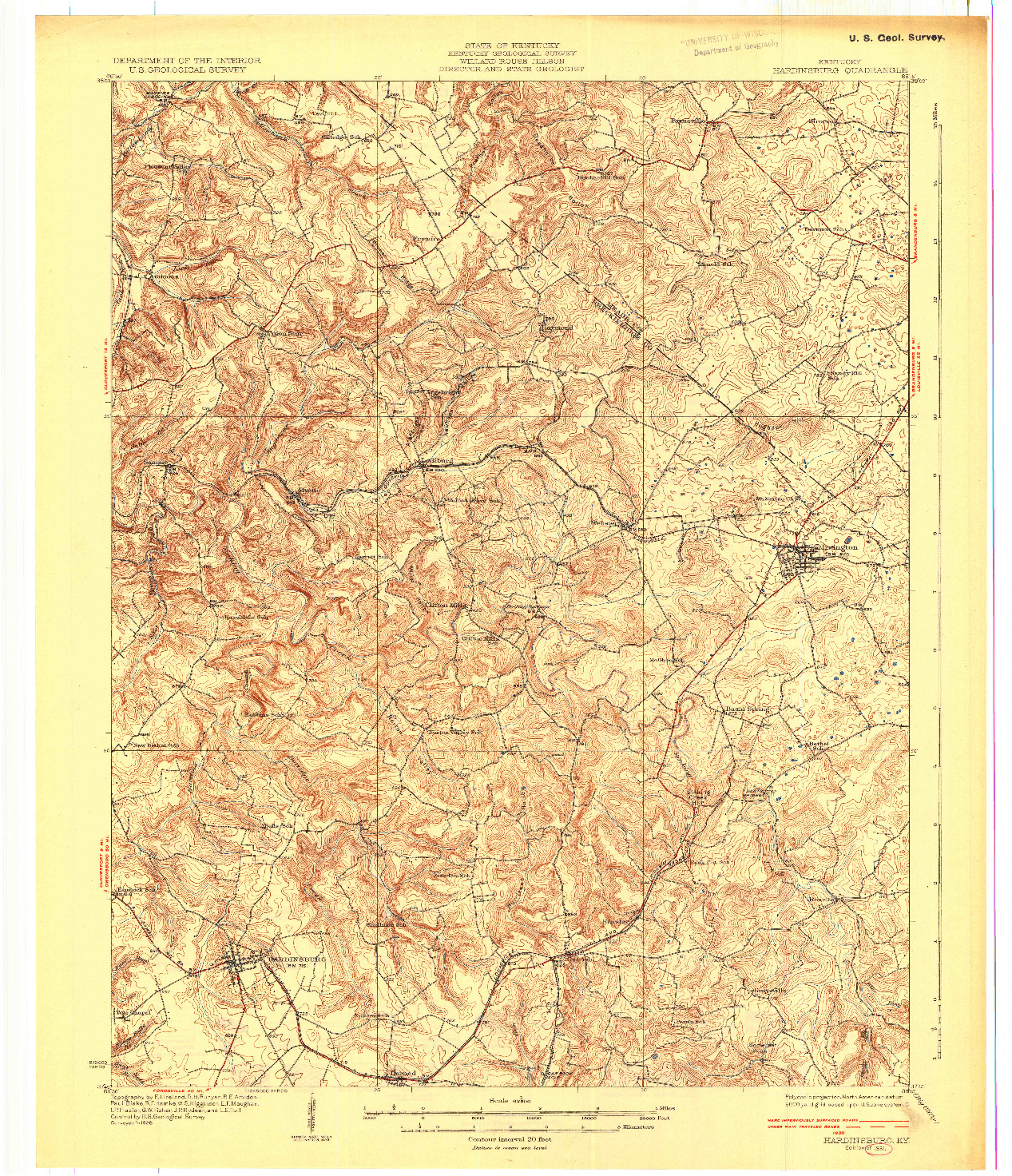 USGS 1:62500-SCALE QUADRANGLE FOR HARDINSBURG, KY 1931