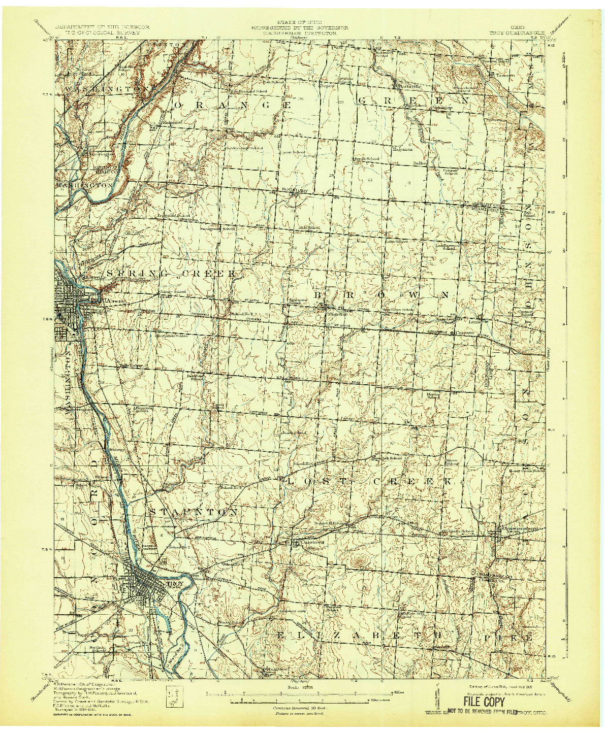 USGS 1:62500-SCALE QUADRANGLE FOR TROY, OH 1914