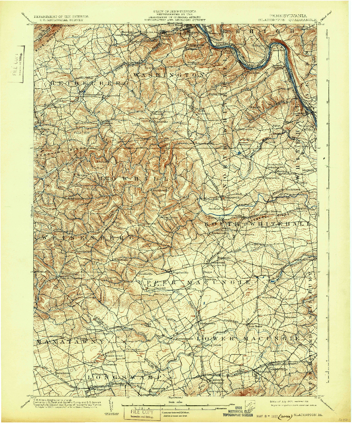 USGS 1:62500-SCALE QUADRANGLE FOR SLATINGTON, PA 1902