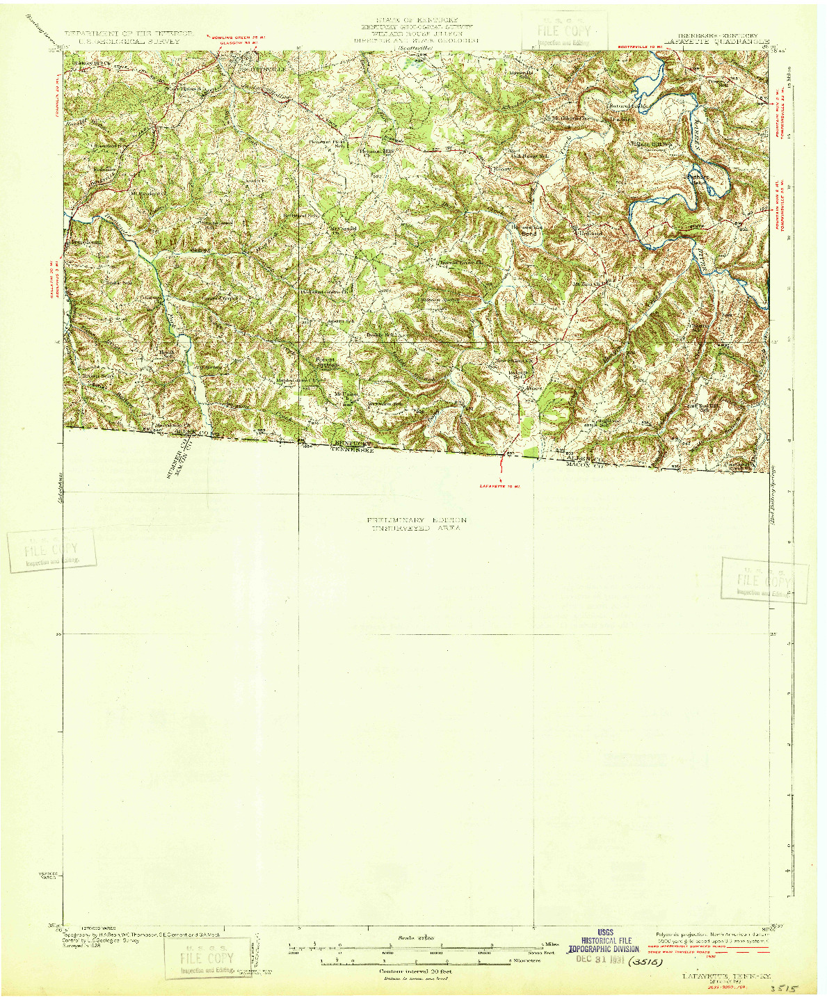 USGS 1:62500-SCALE QUADRANGLE FOR LAFAYETTE, TN 1931