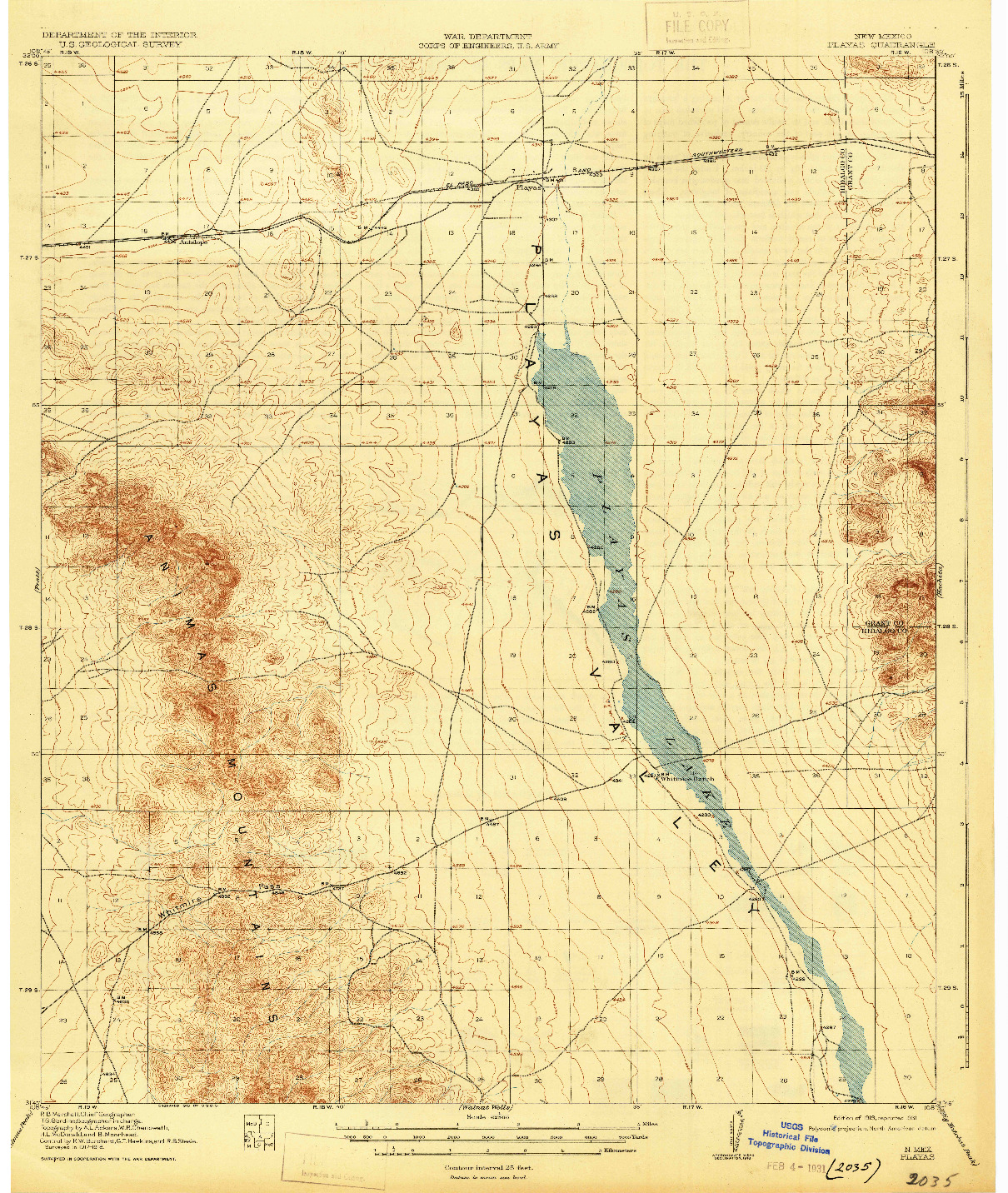 USGS 1:62500-SCALE QUADRANGLE FOR PLAYAS, NM 1919