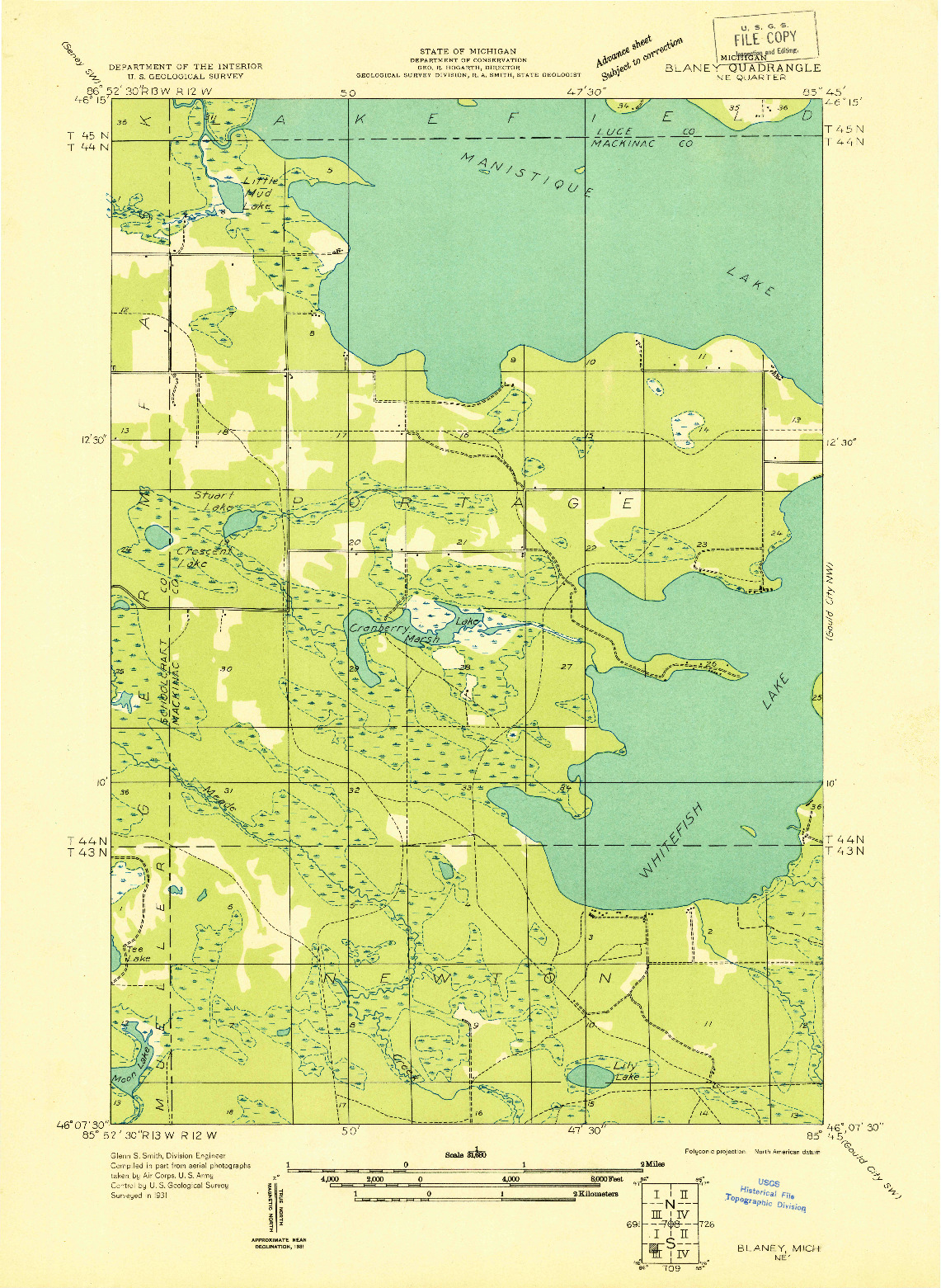 USGS 1:31680-SCALE QUADRANGLE FOR BLANEY NE, MI 1931